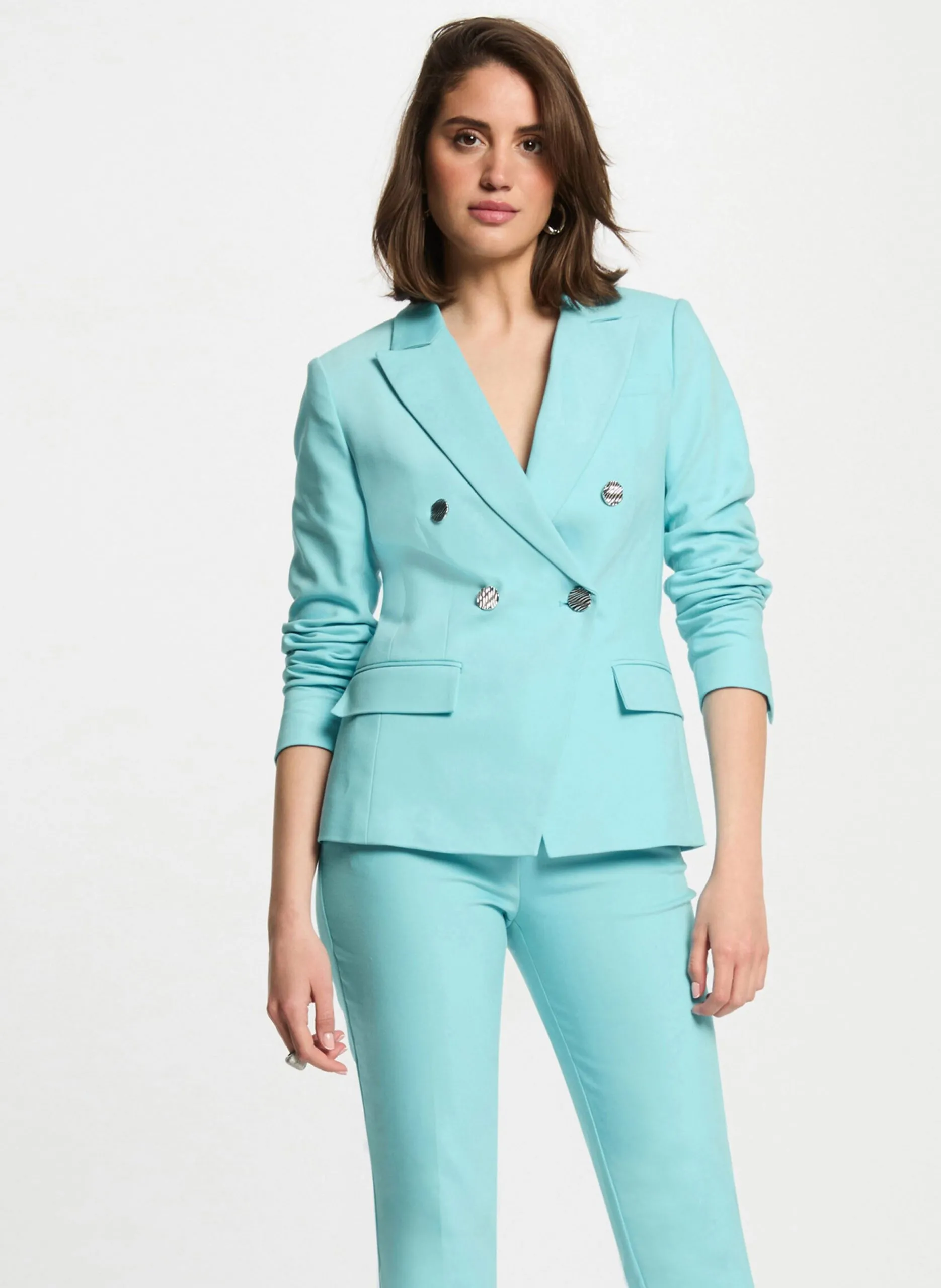 Veste tailleur cintrée double boutonnage Bleu 251-VPKY.F