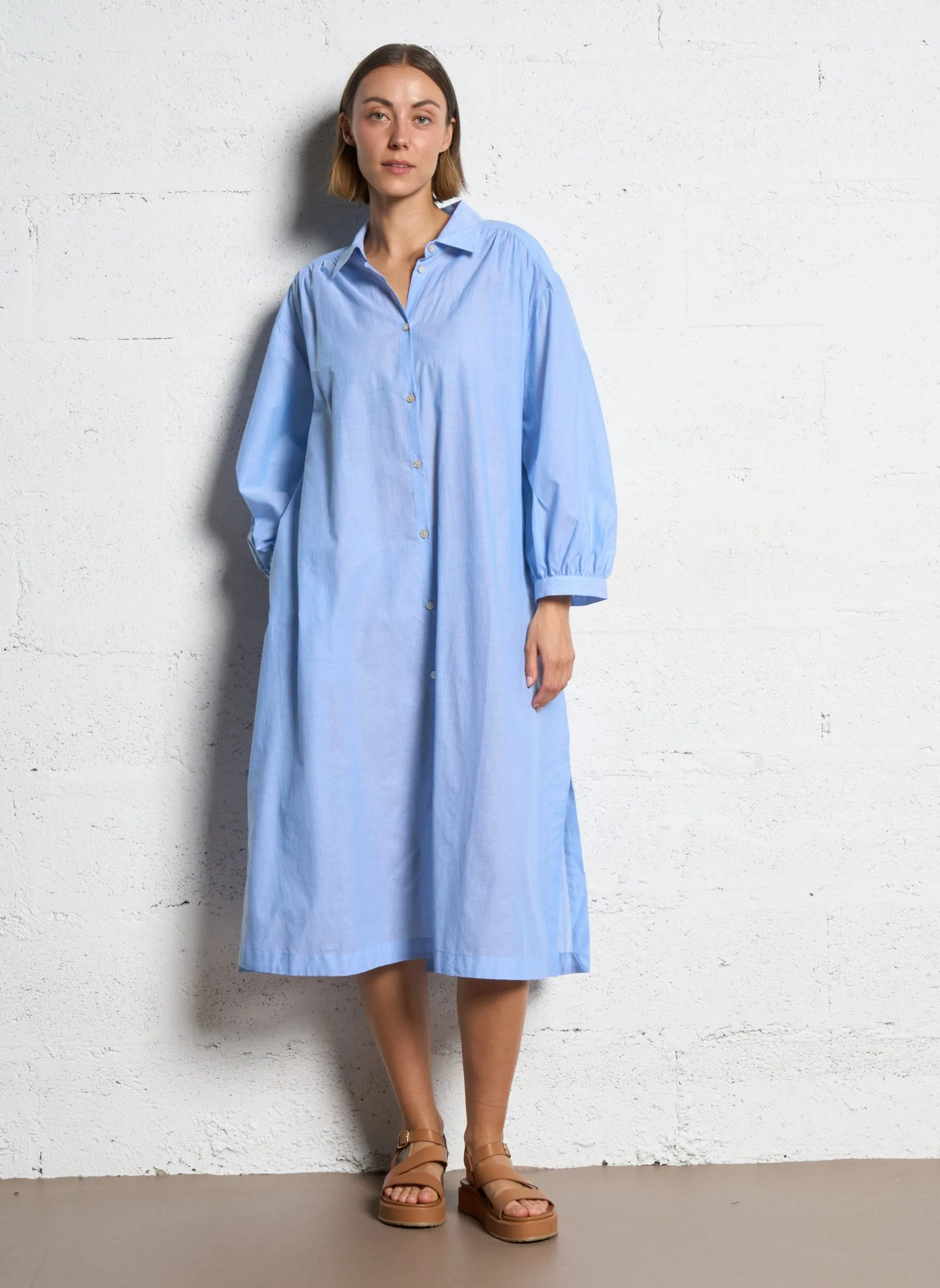 Robe midi chemise à rayures Bleu DOUKU