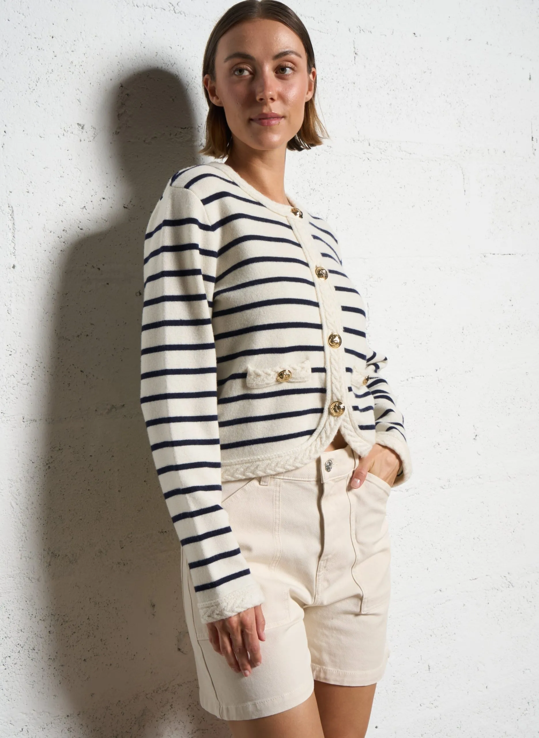 Gilet droit en laine mélangée Blanc MGLORIA