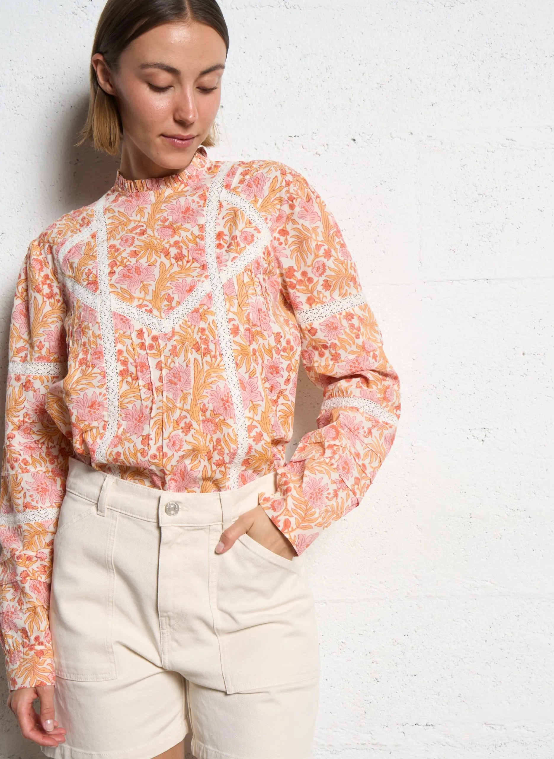 Blouse droite en coton imprimé Orange MEERASI