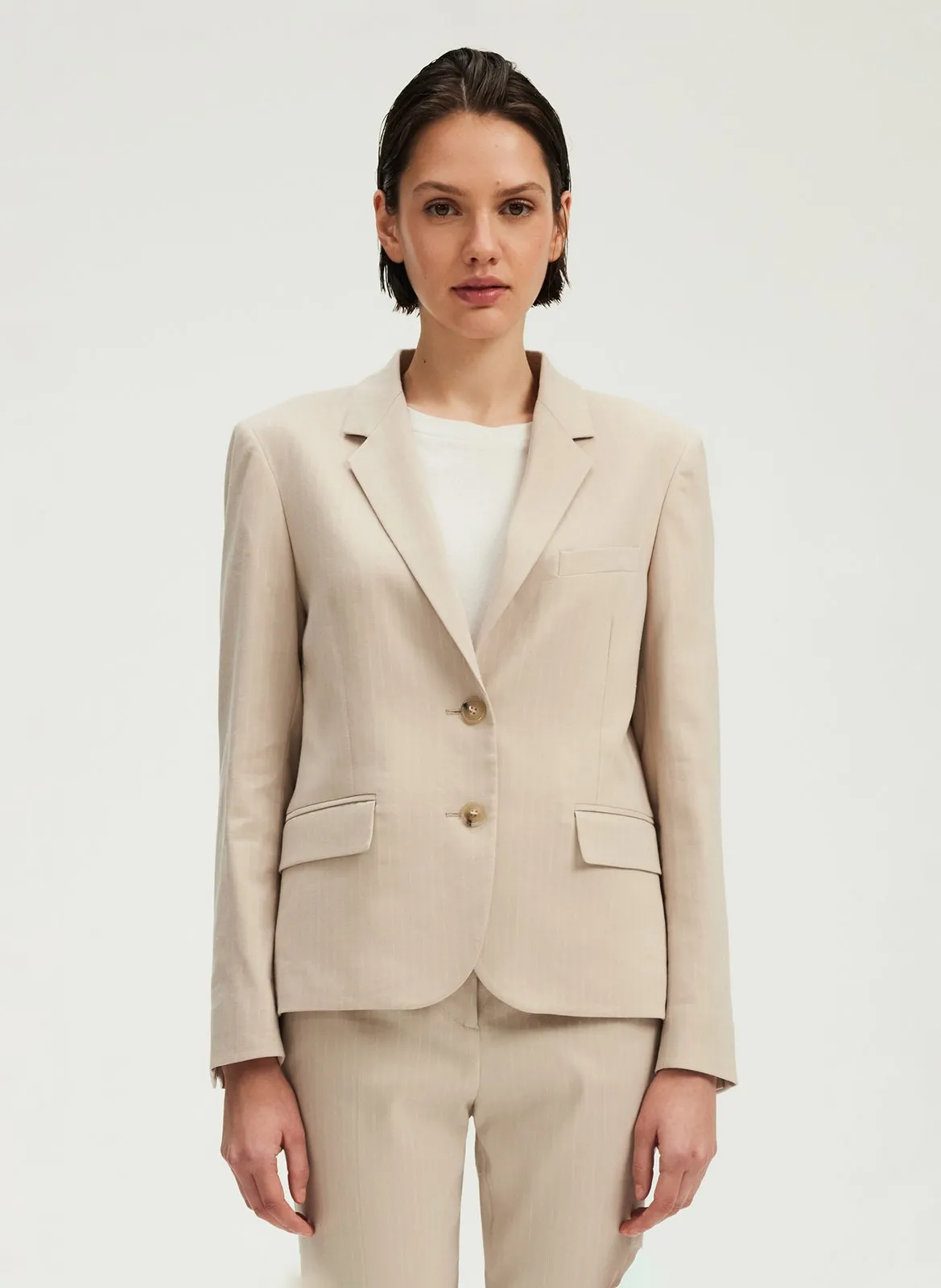 Veste droite unie en lin mélangé Beige ROSELA