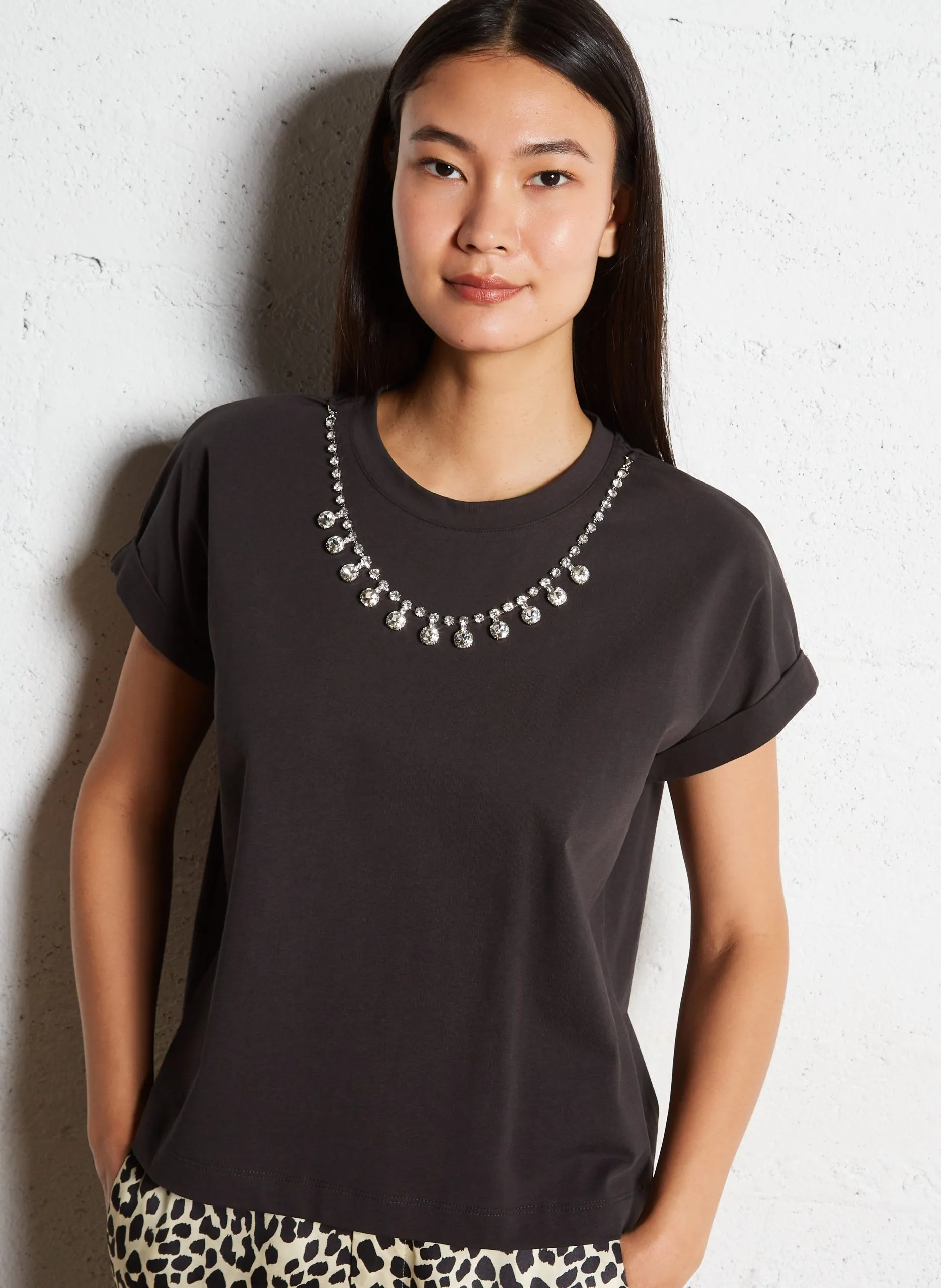 Tee-shirt col rond en coton Gris TEJEWEL