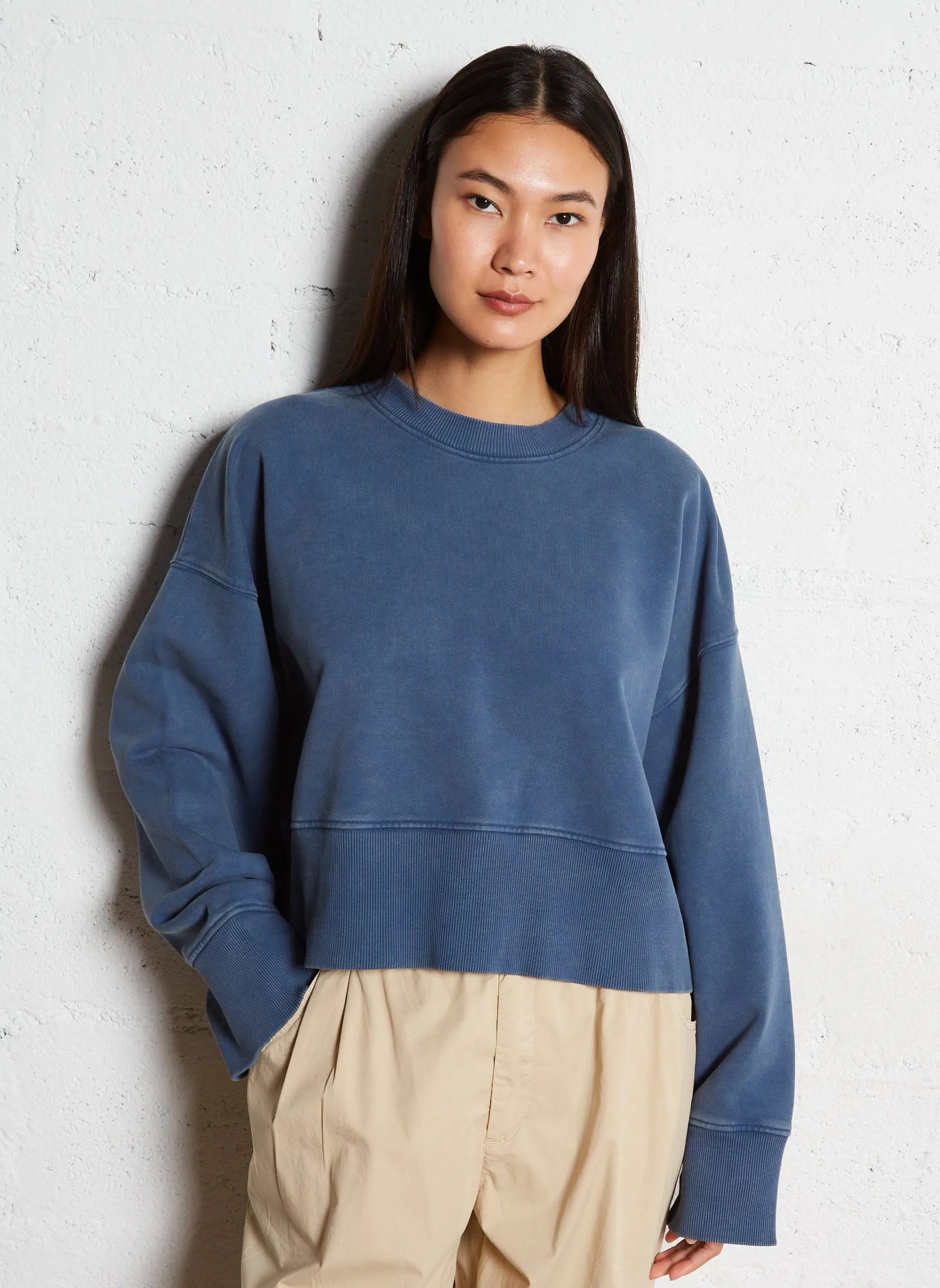 Sweat oversize en coton bio Bleu SLENNI