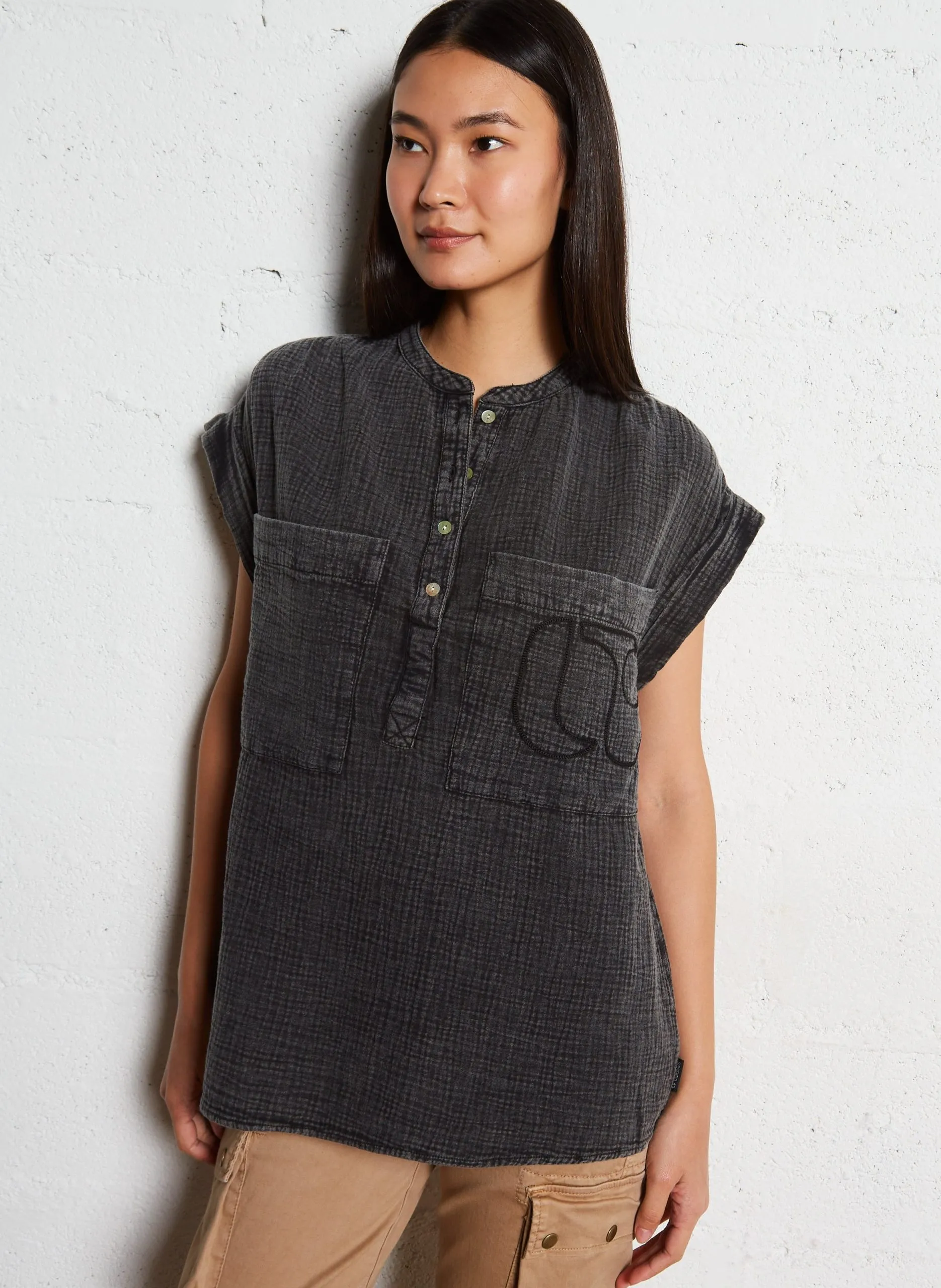 Blouse col rond en coton Noir CLAUDIE