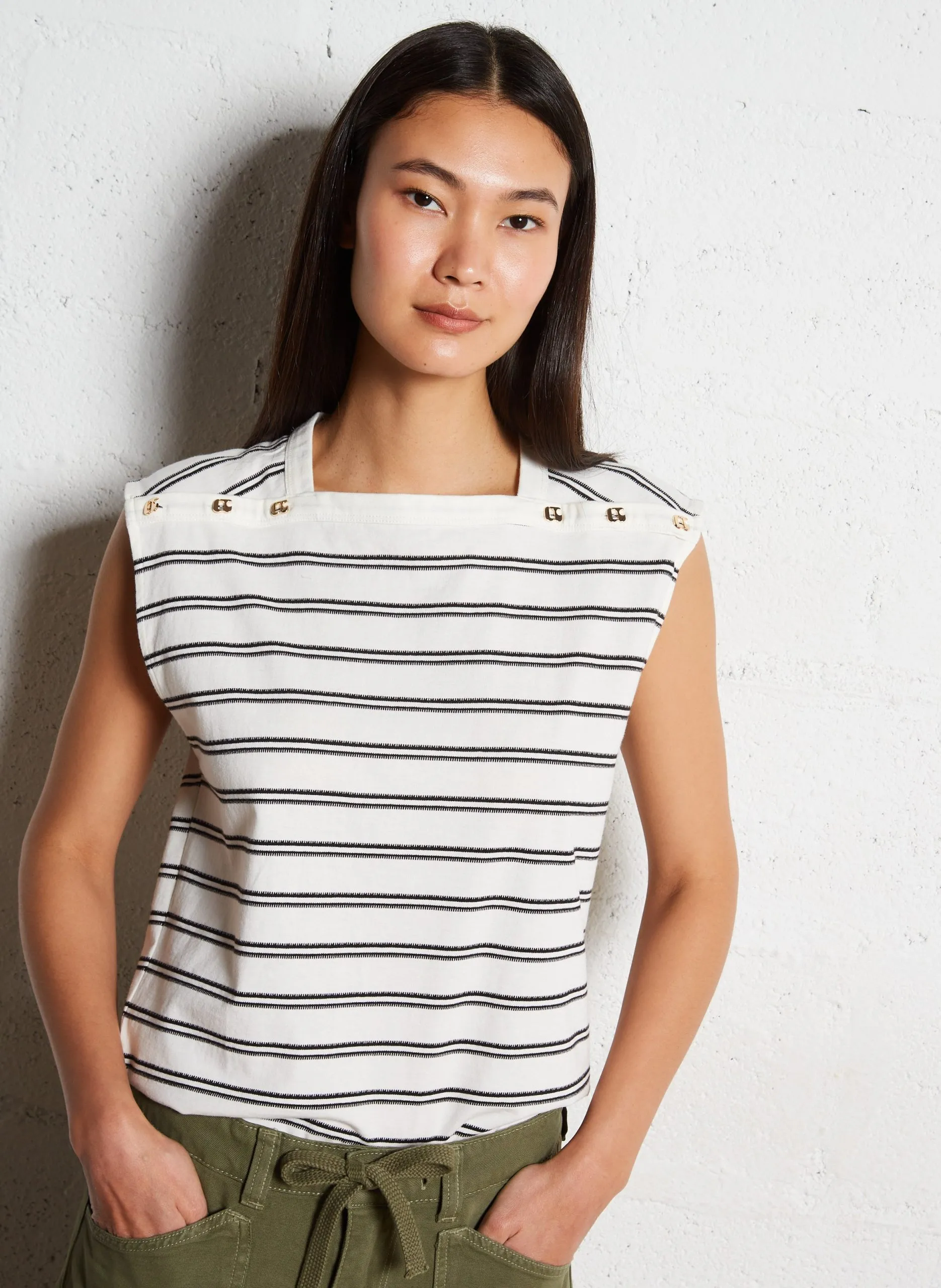 Tee-shirt col carré en coton Blanc MARINA