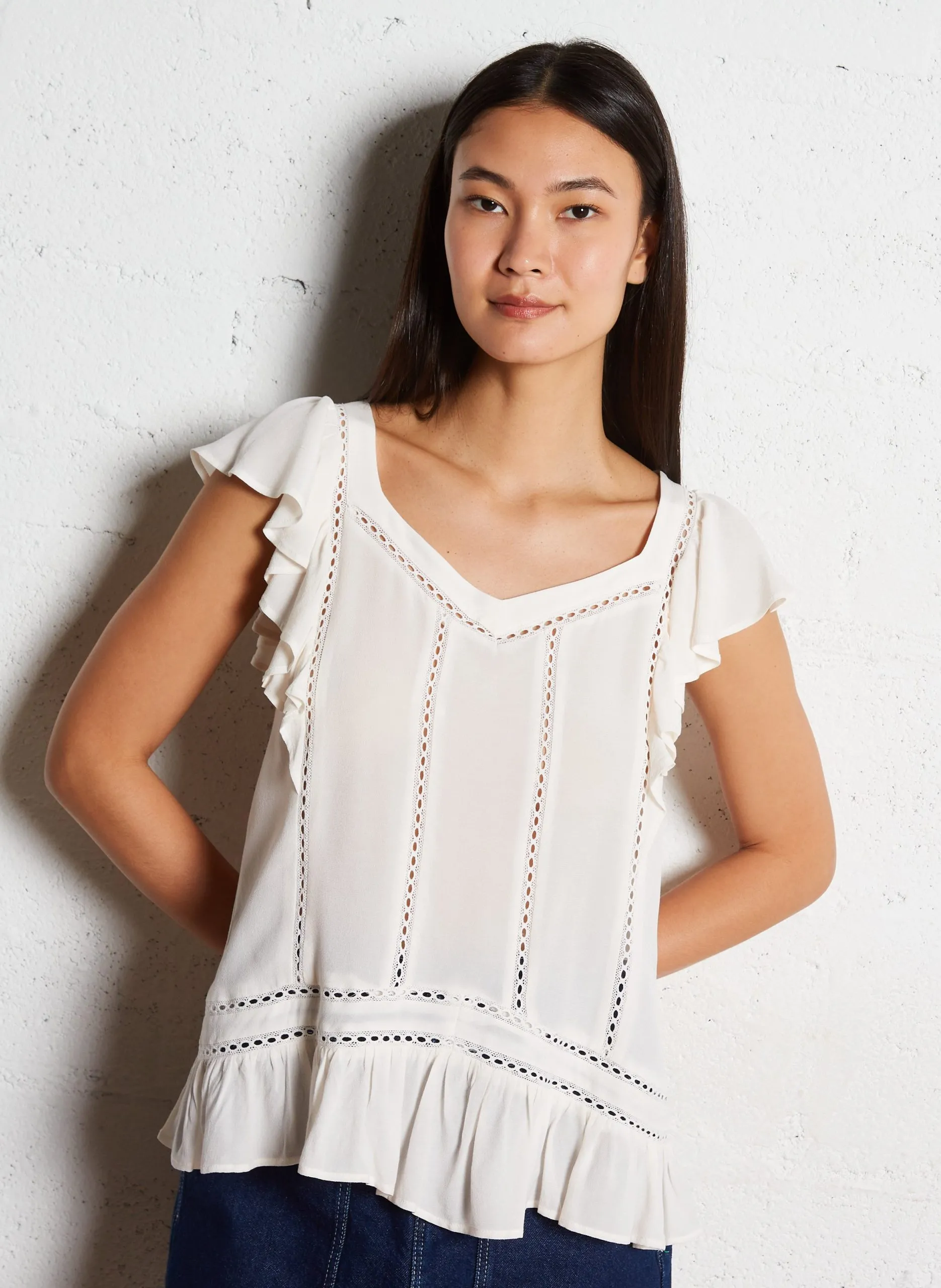 Top droit en coton mélangé Blanc FLOMA