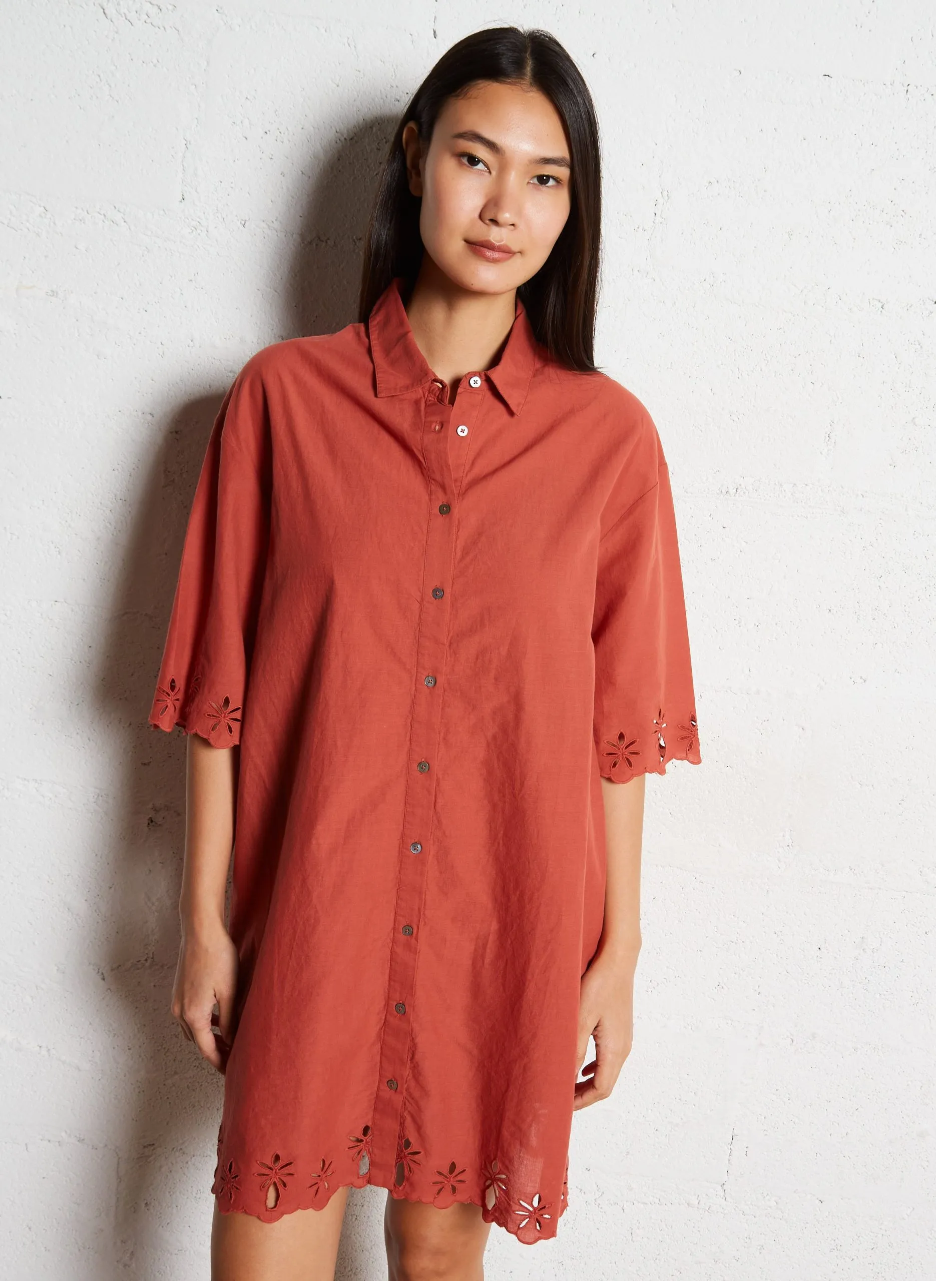 Robe midi droite boutonnée Rouge RITA