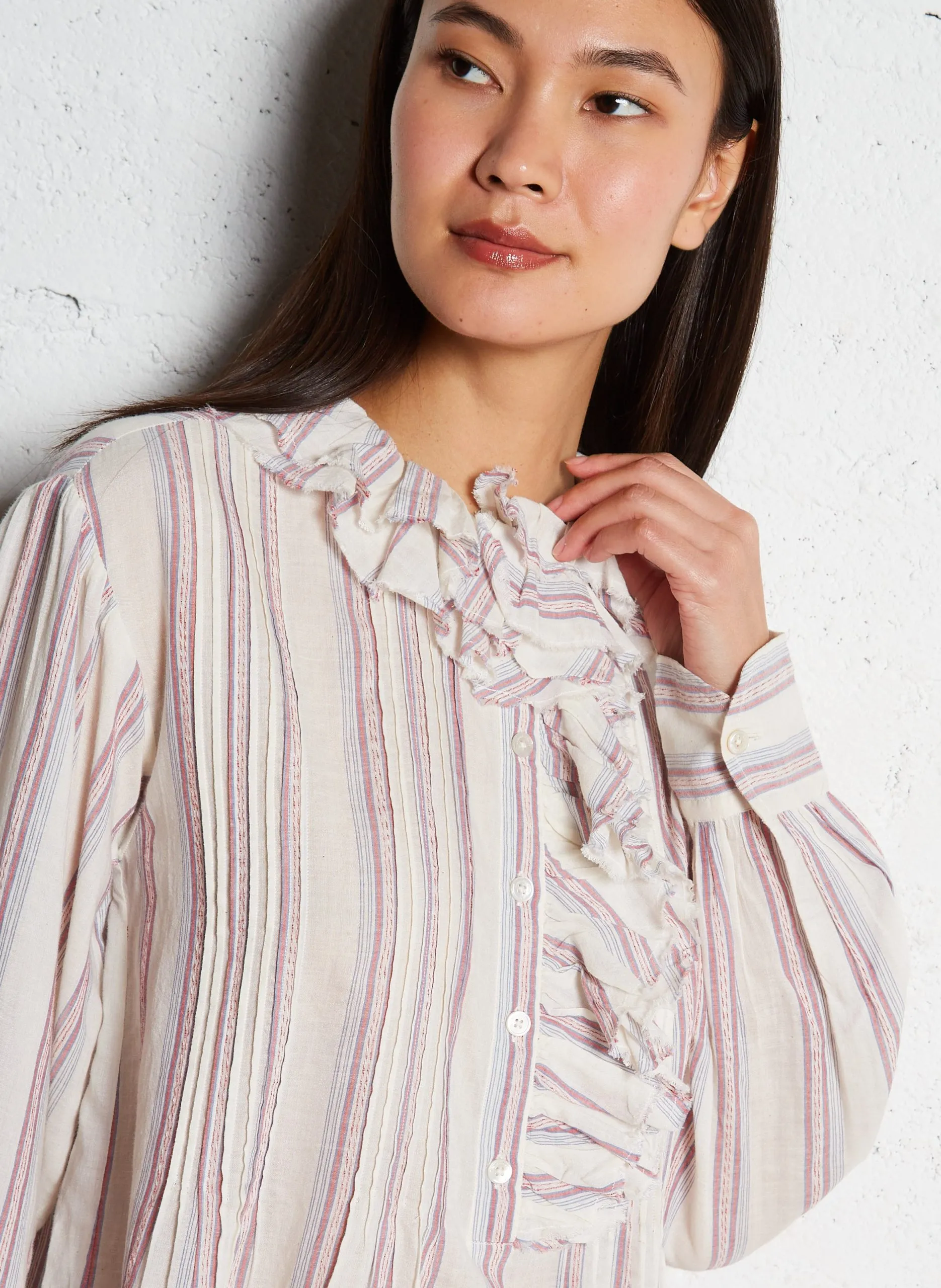 Blouse col rond à rayures Rouge PHO