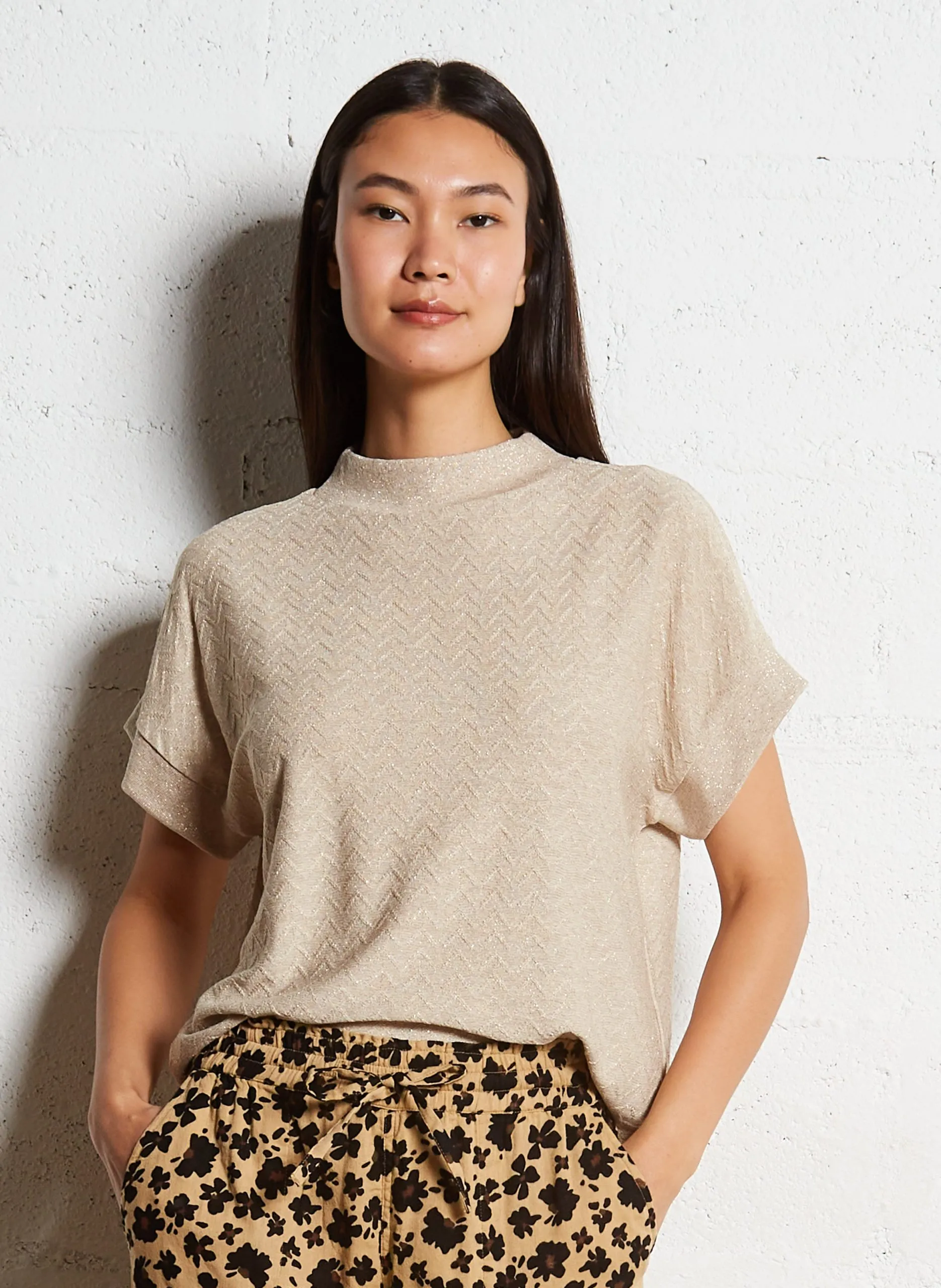 Pull en maille motif chevrons Blanc