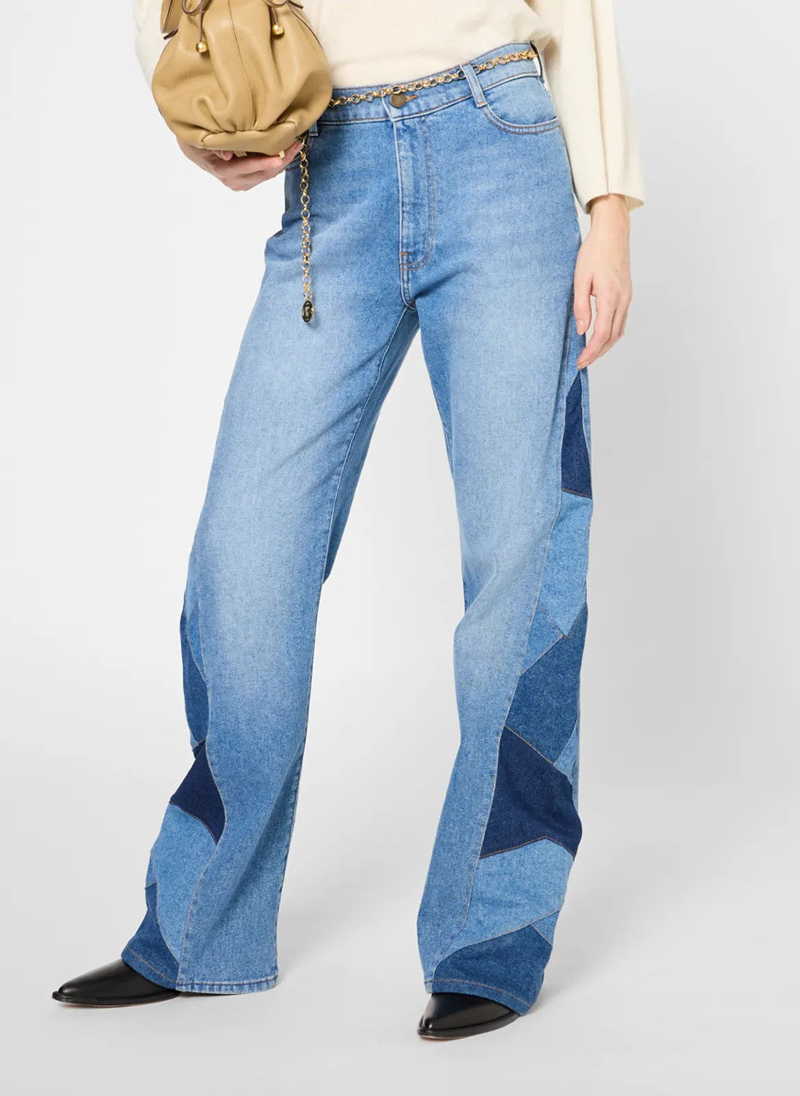 Jean bootcut à patchwork sur les côtés Bleu LENKA