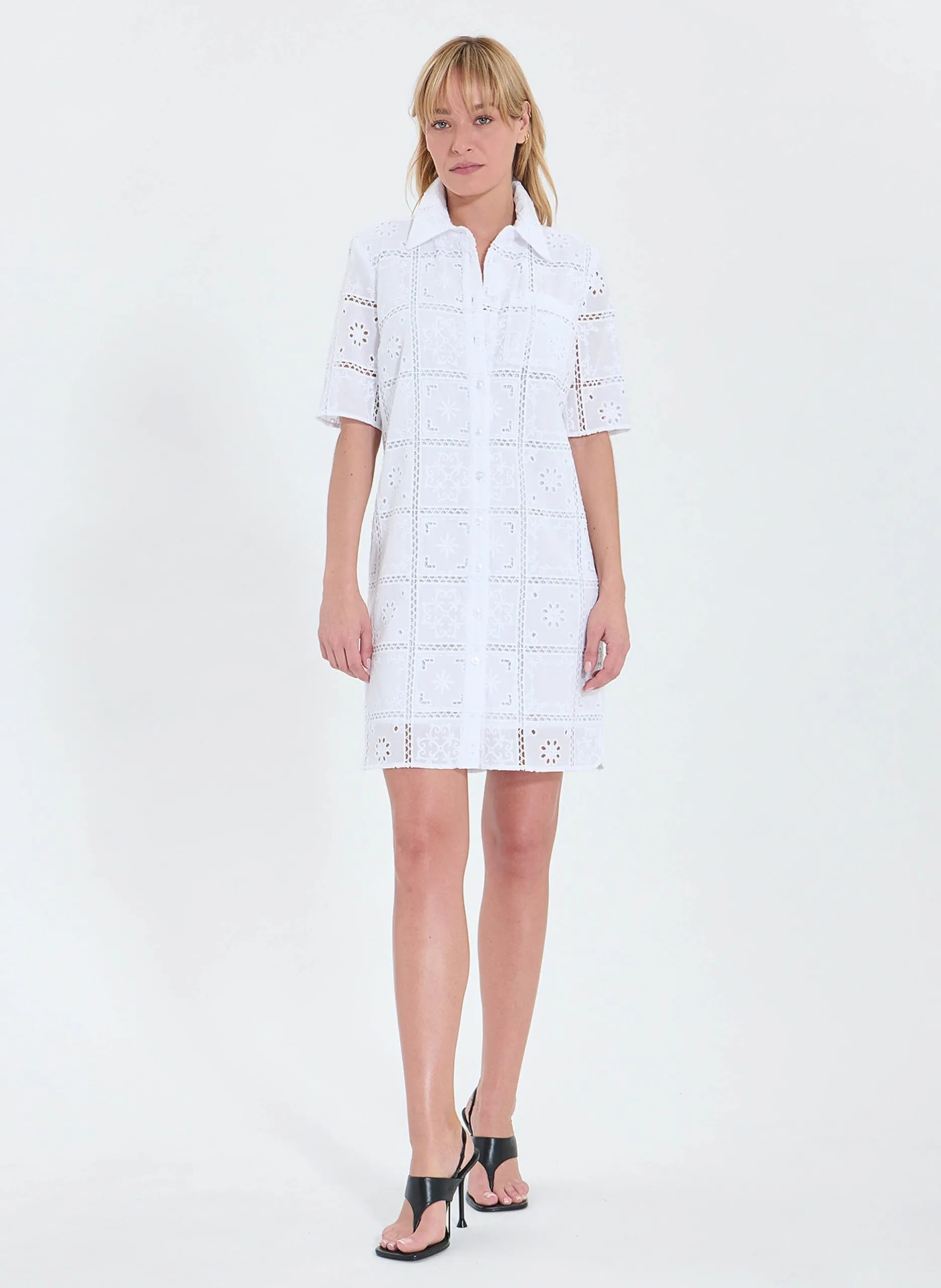 Robe courte col classique en coton Blanc RELINA