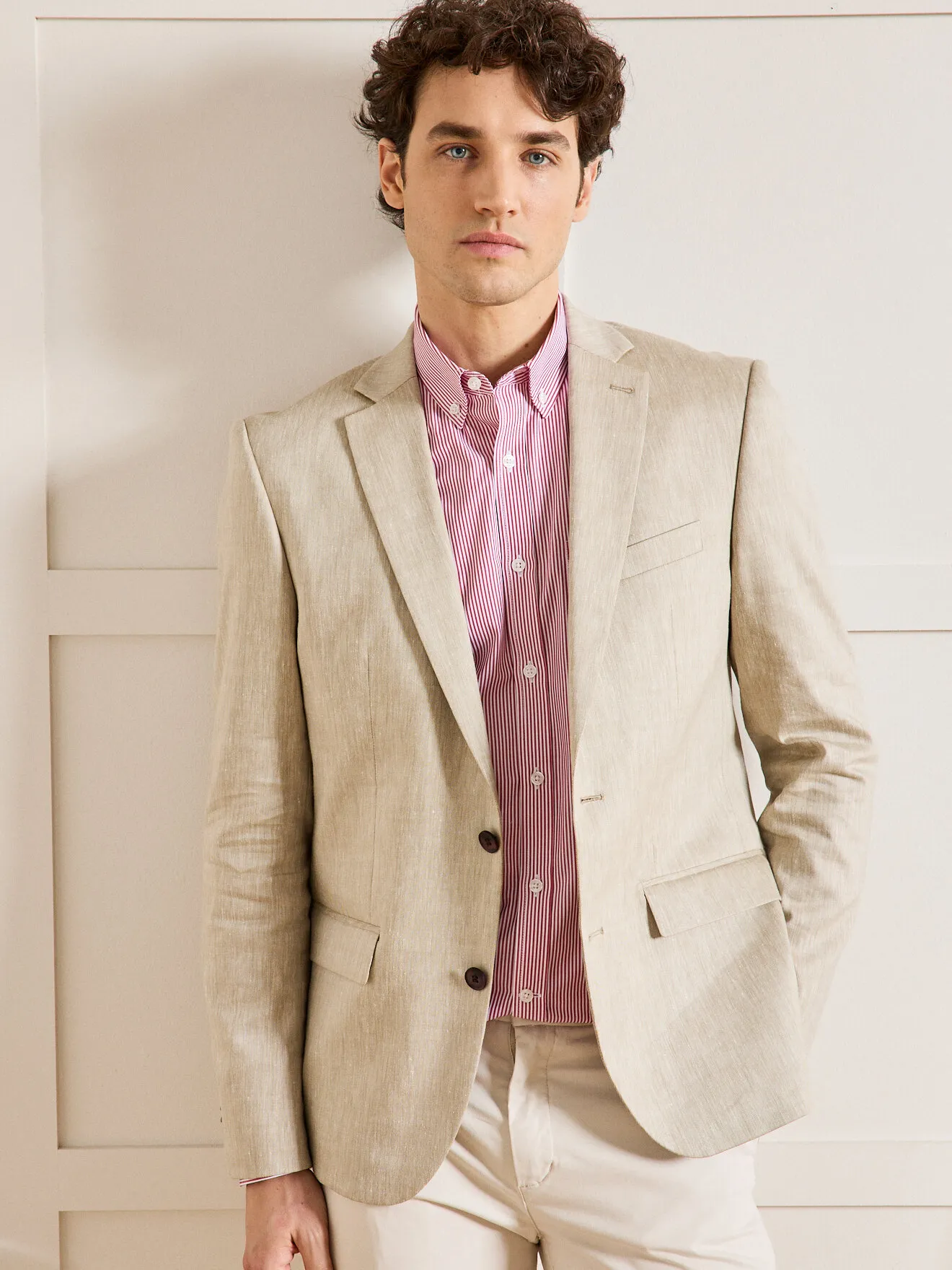 Veste de costume tissu coton et lin Beige