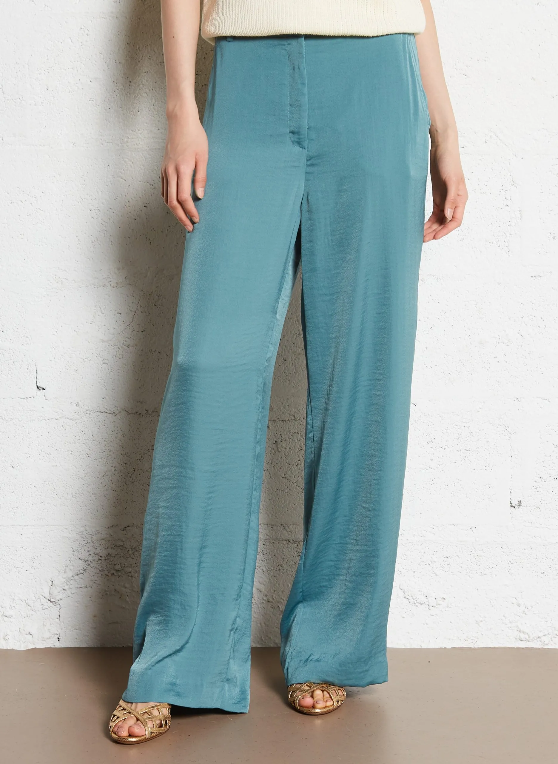 Pantalon large satiné Vert SOLVEIG