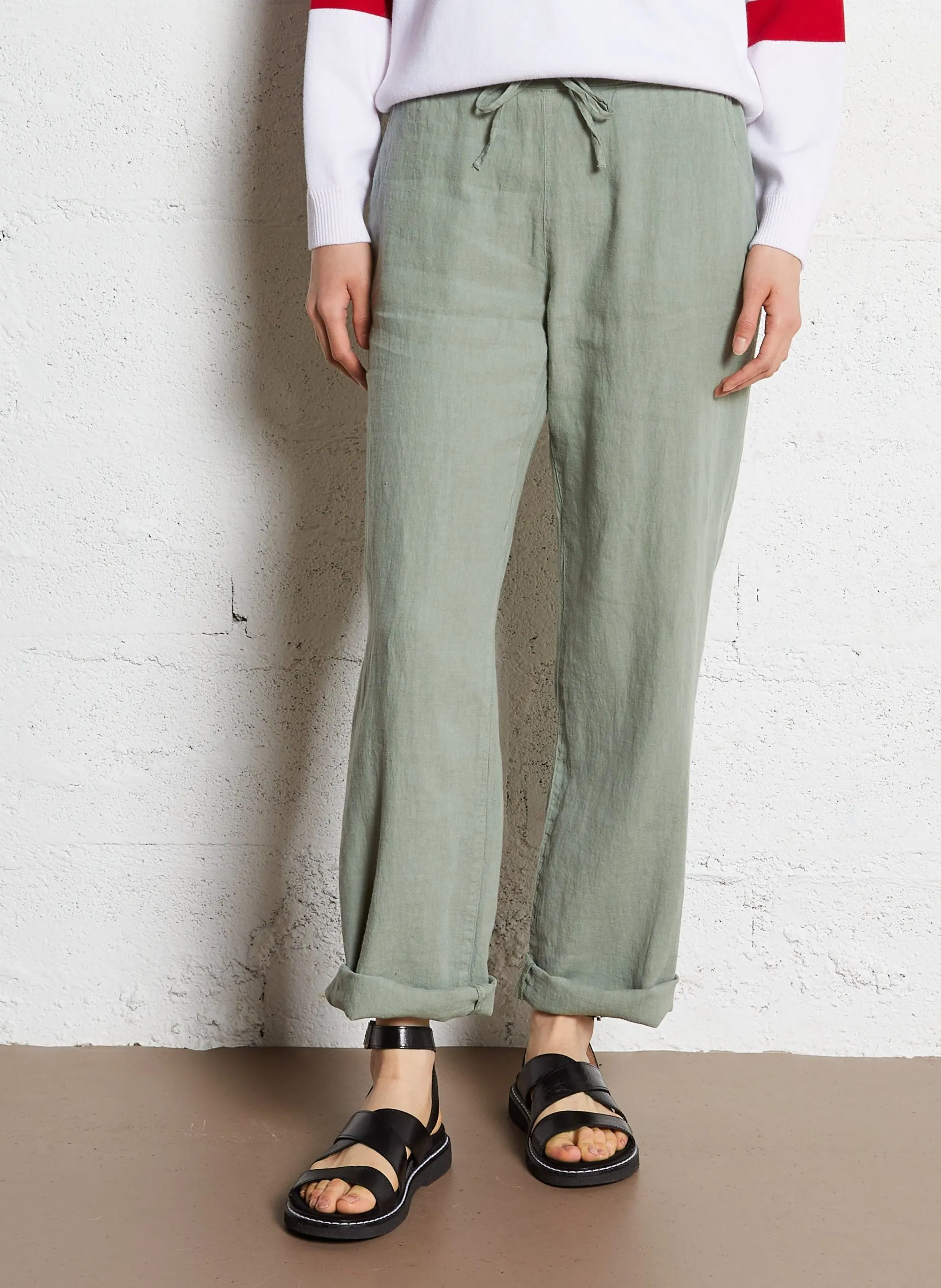 Pantalon droit en lin Kaki
