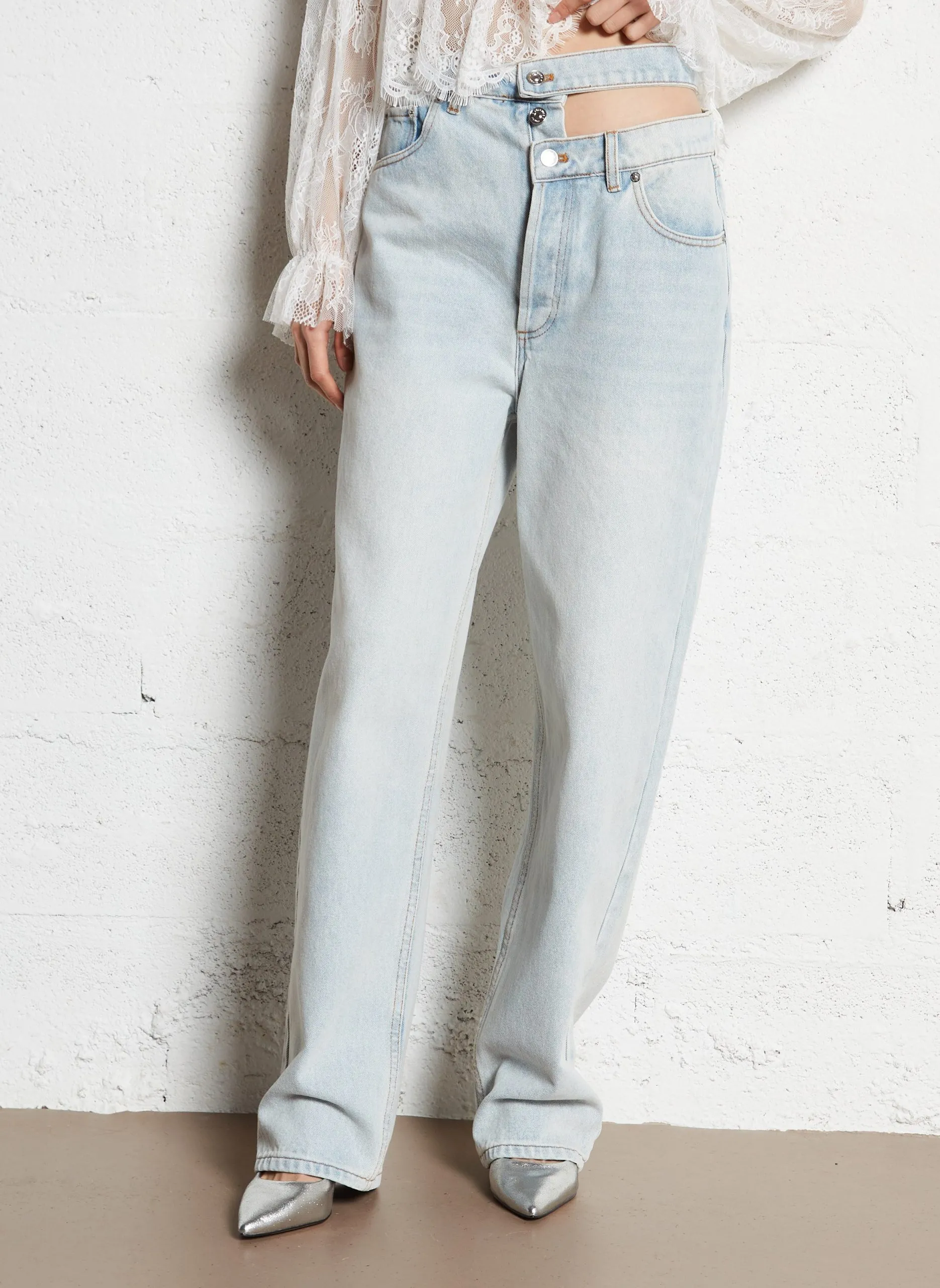 Jean boyfriend ceinture découpée Bleu PNEWSTEAD