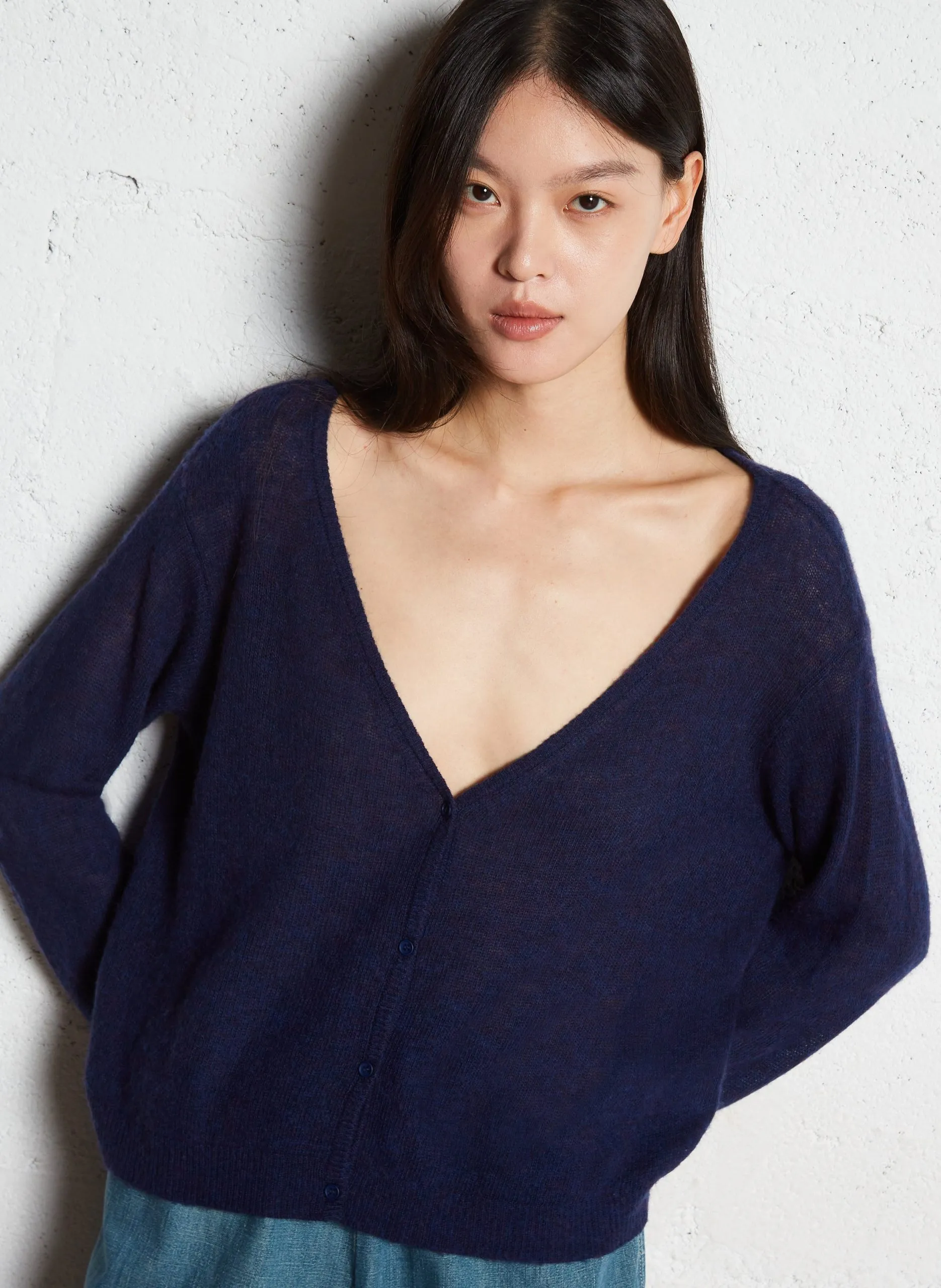 Gilet droit en maille Bleu DUMY