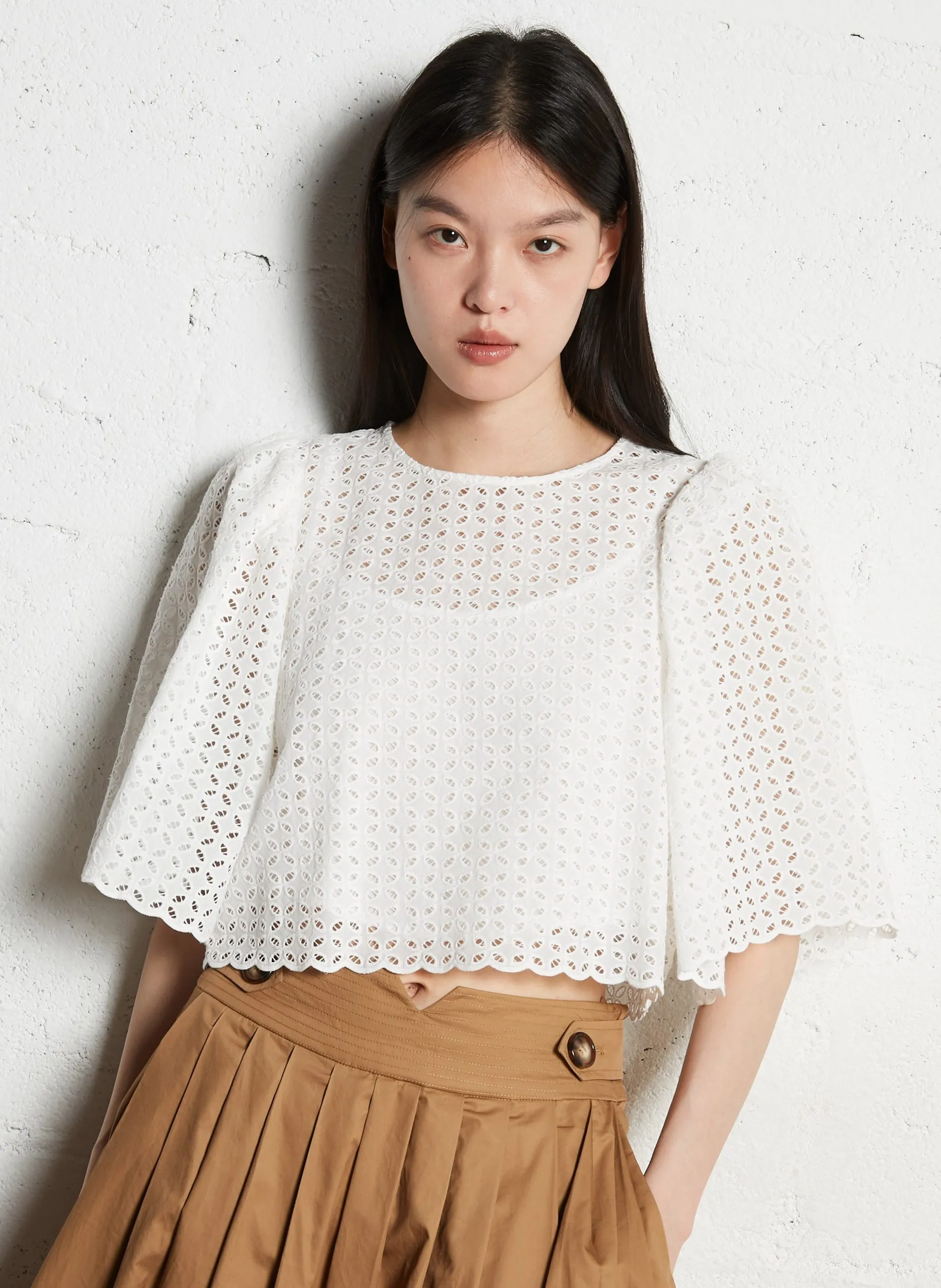 Top droit en coton brodé Blanc CTICTOC