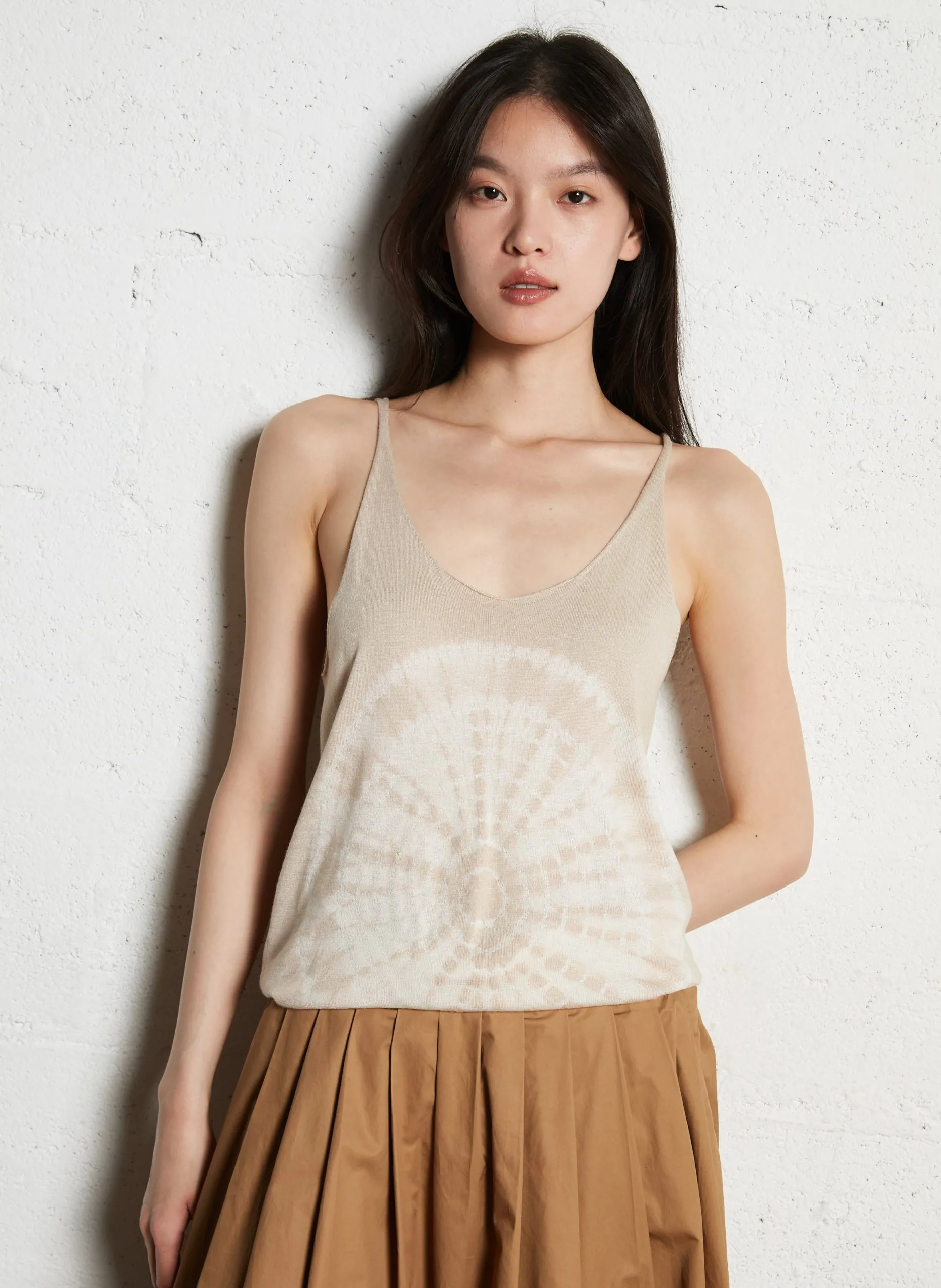 Top droit en soie mélangée imprimée Beige SOFT CIRCLE