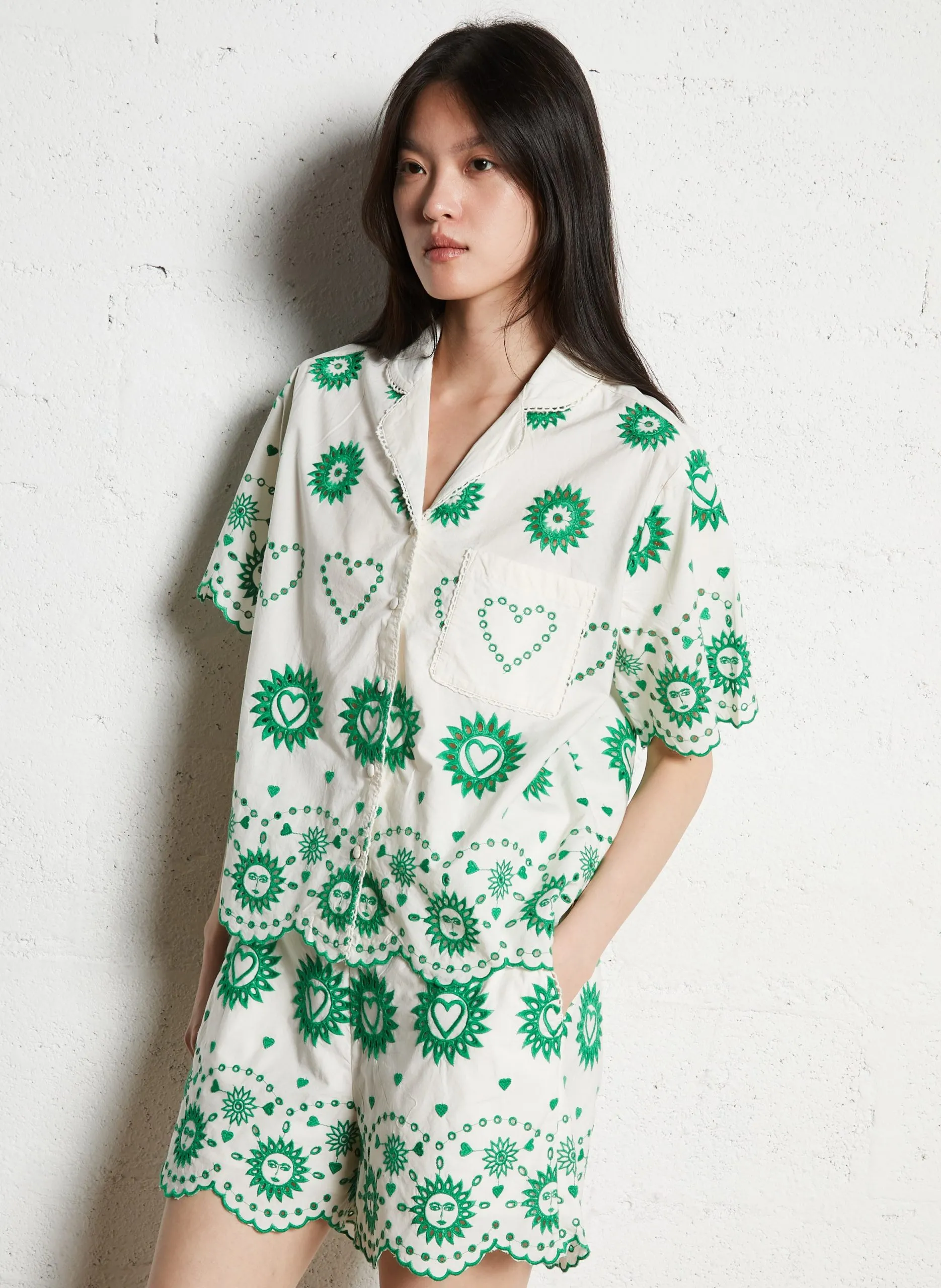 Chemise oversize en coton bio brodé Blanc BRIELLE