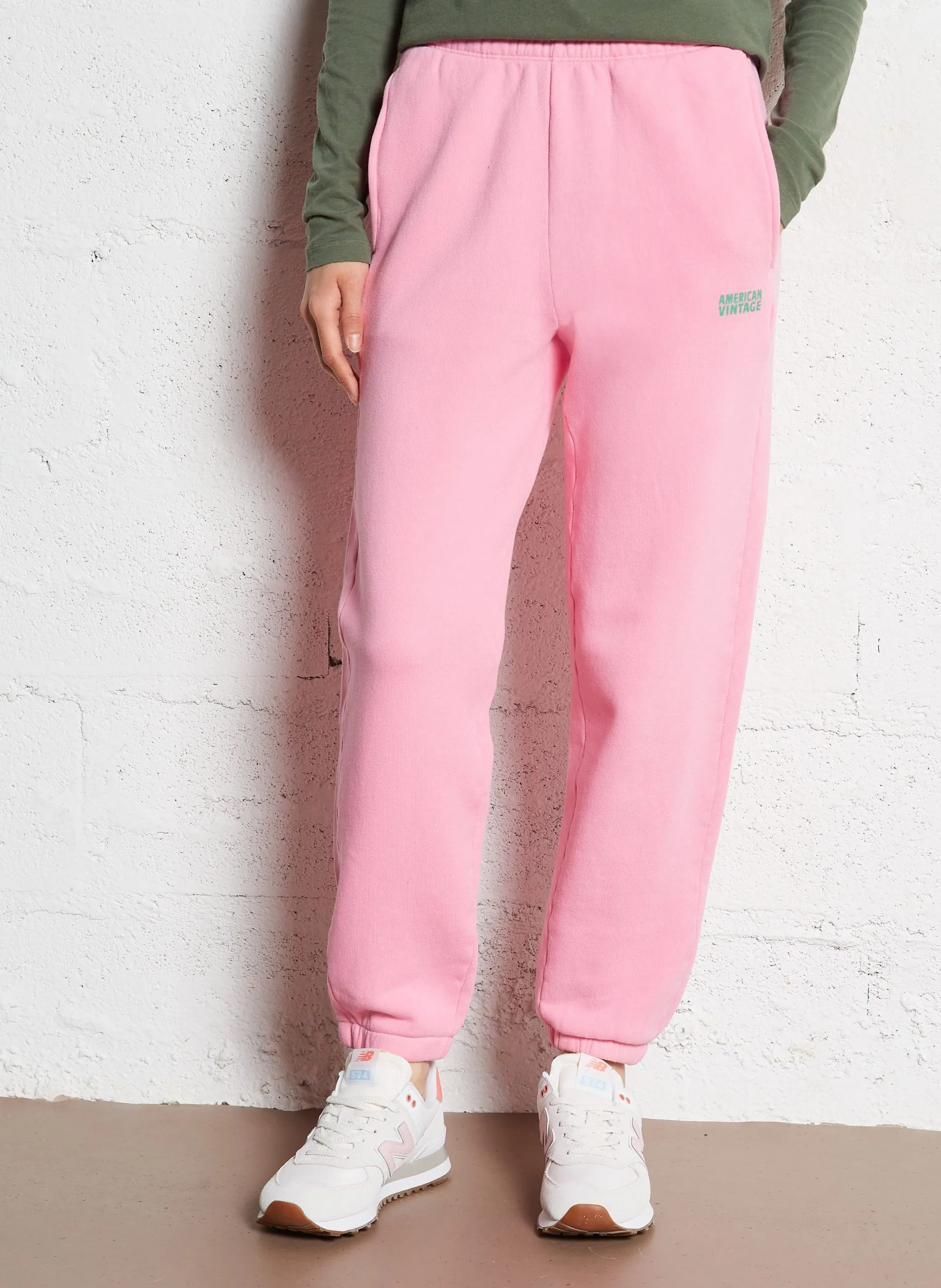 Jogging taille haute en coton mélangé Rose IZUBIRD