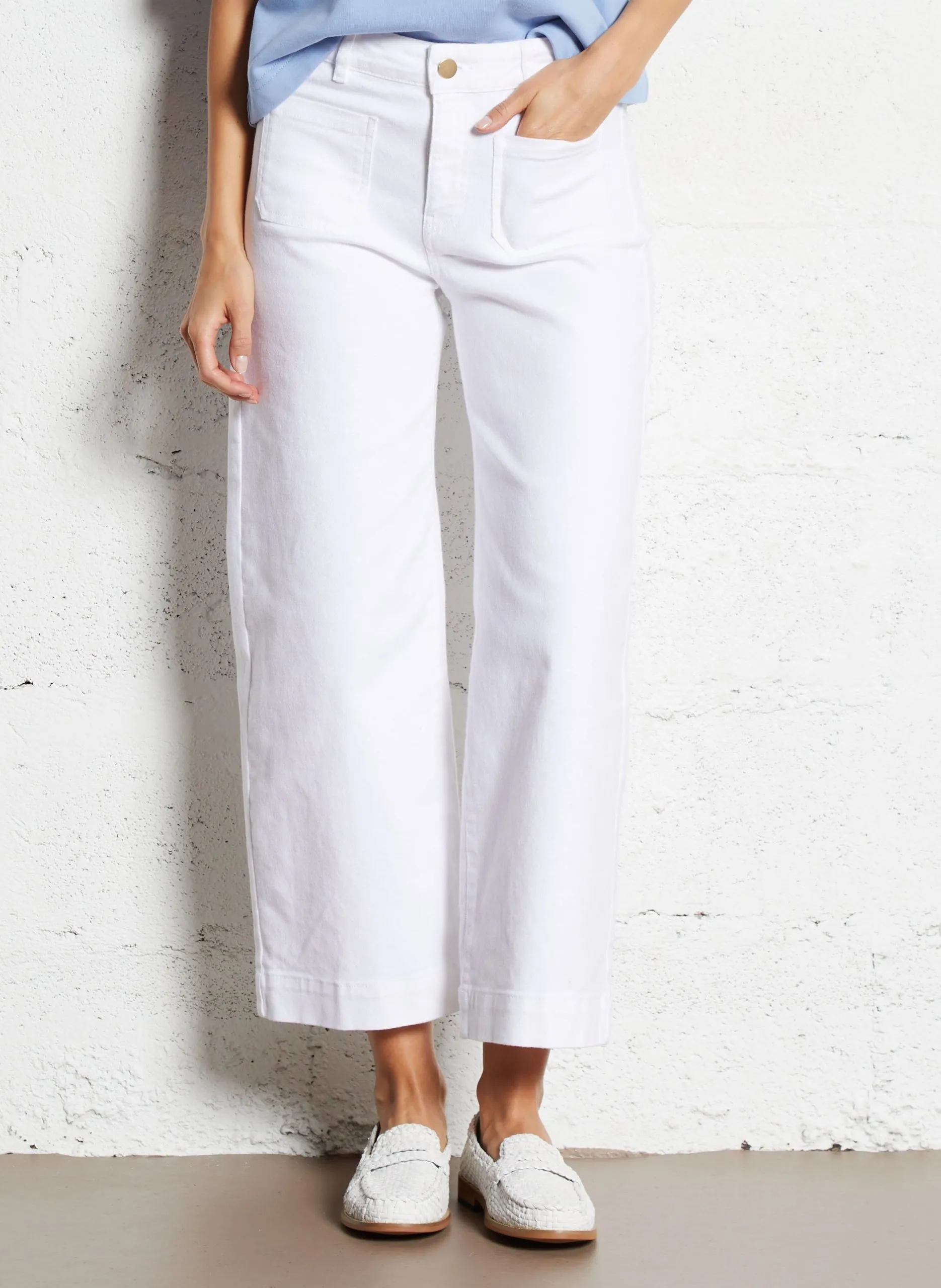 Jean cropped en denim de coton Blanc LEA