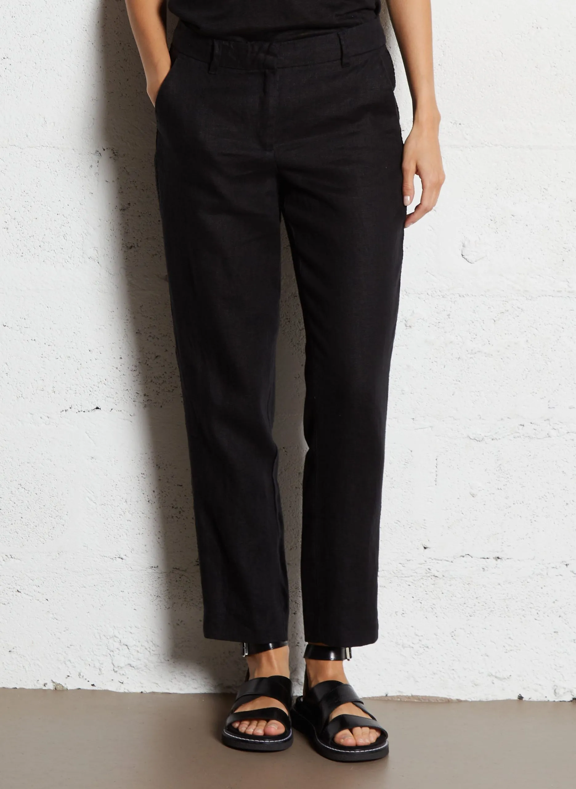 Pantalon droit en lin Noir PAOLO