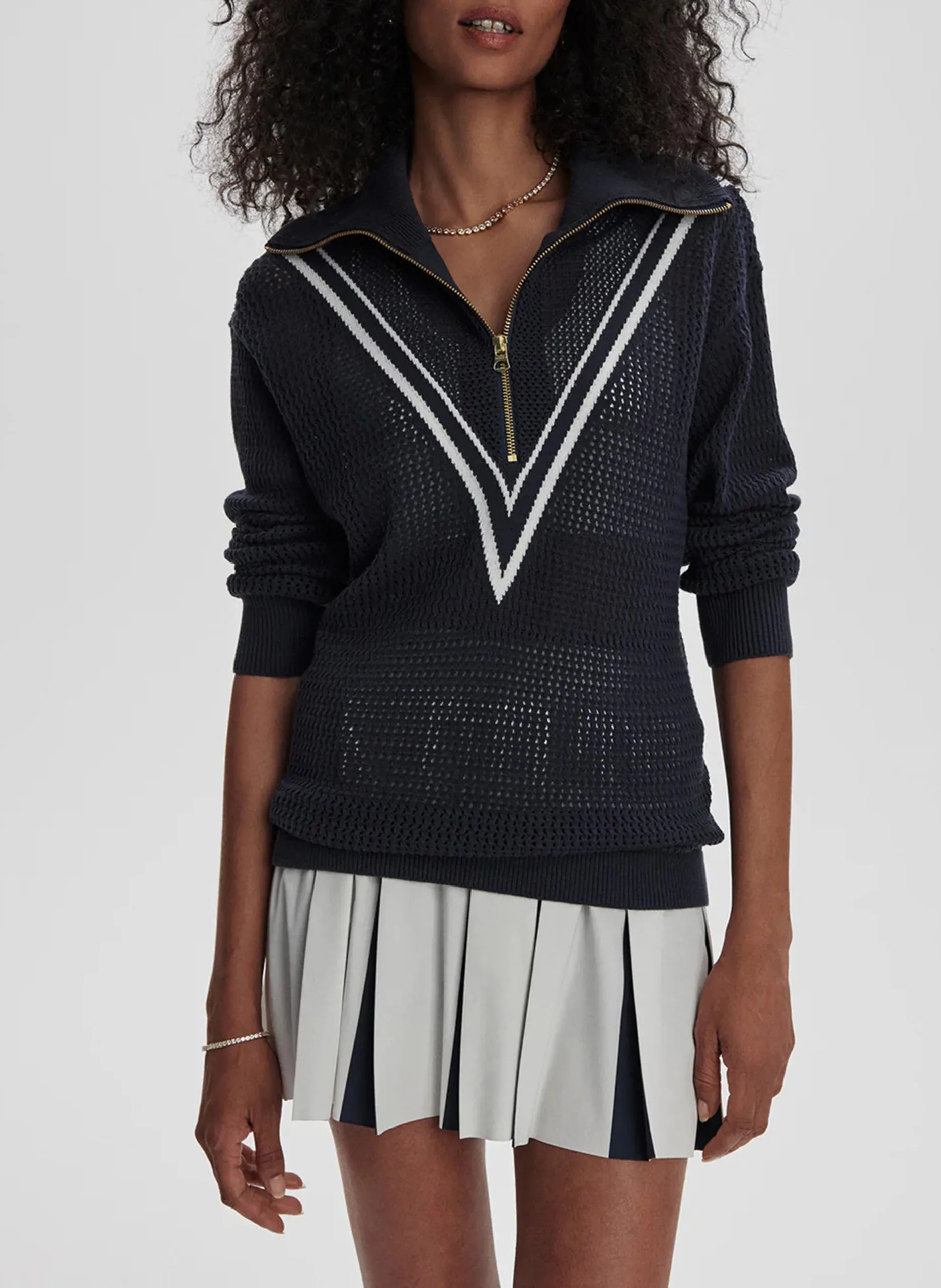 Pull col montant zippé en maille Bleu SAVANNAH