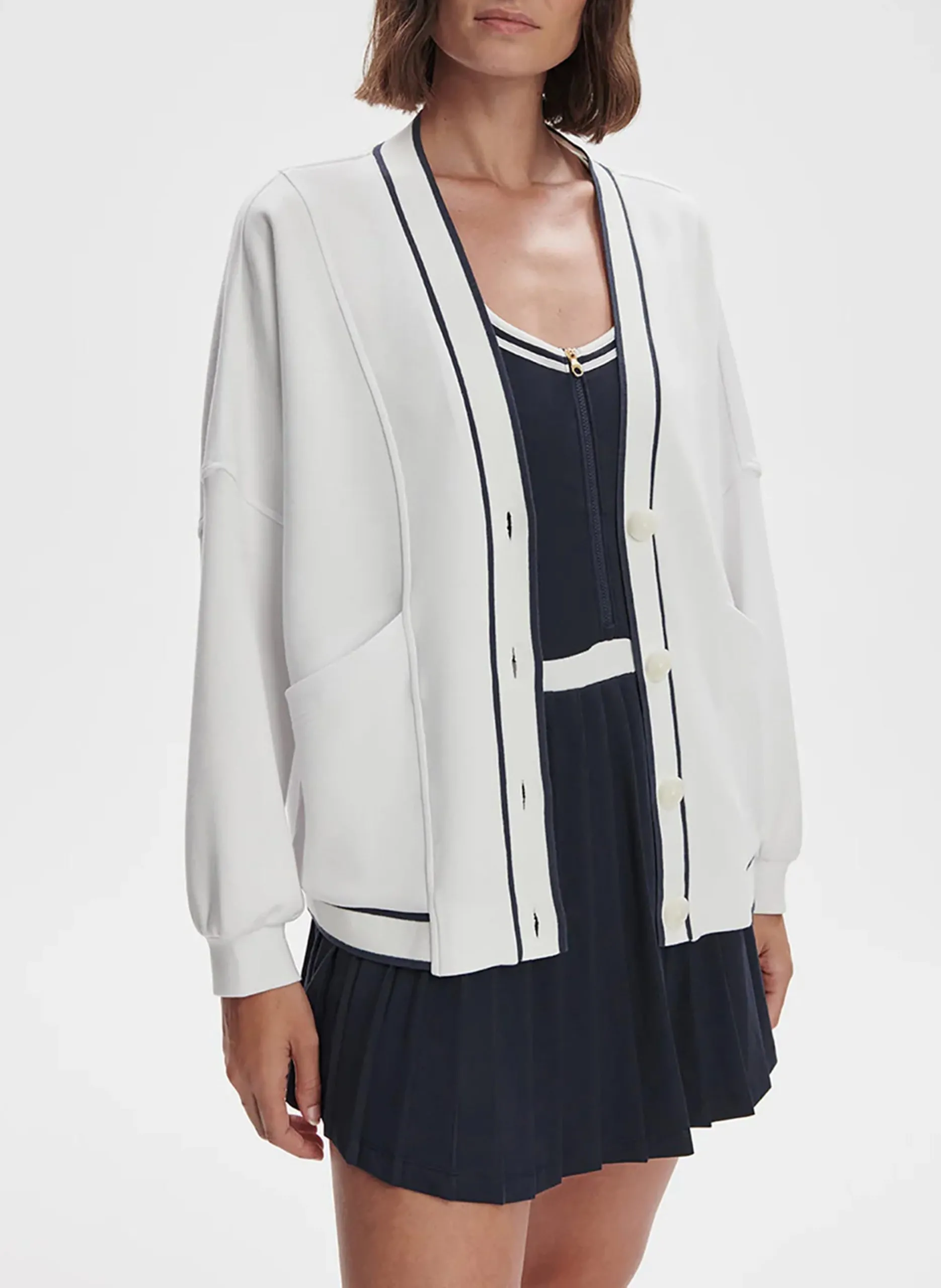 Cardigan ample à bandes contrastées Blanc DECKER