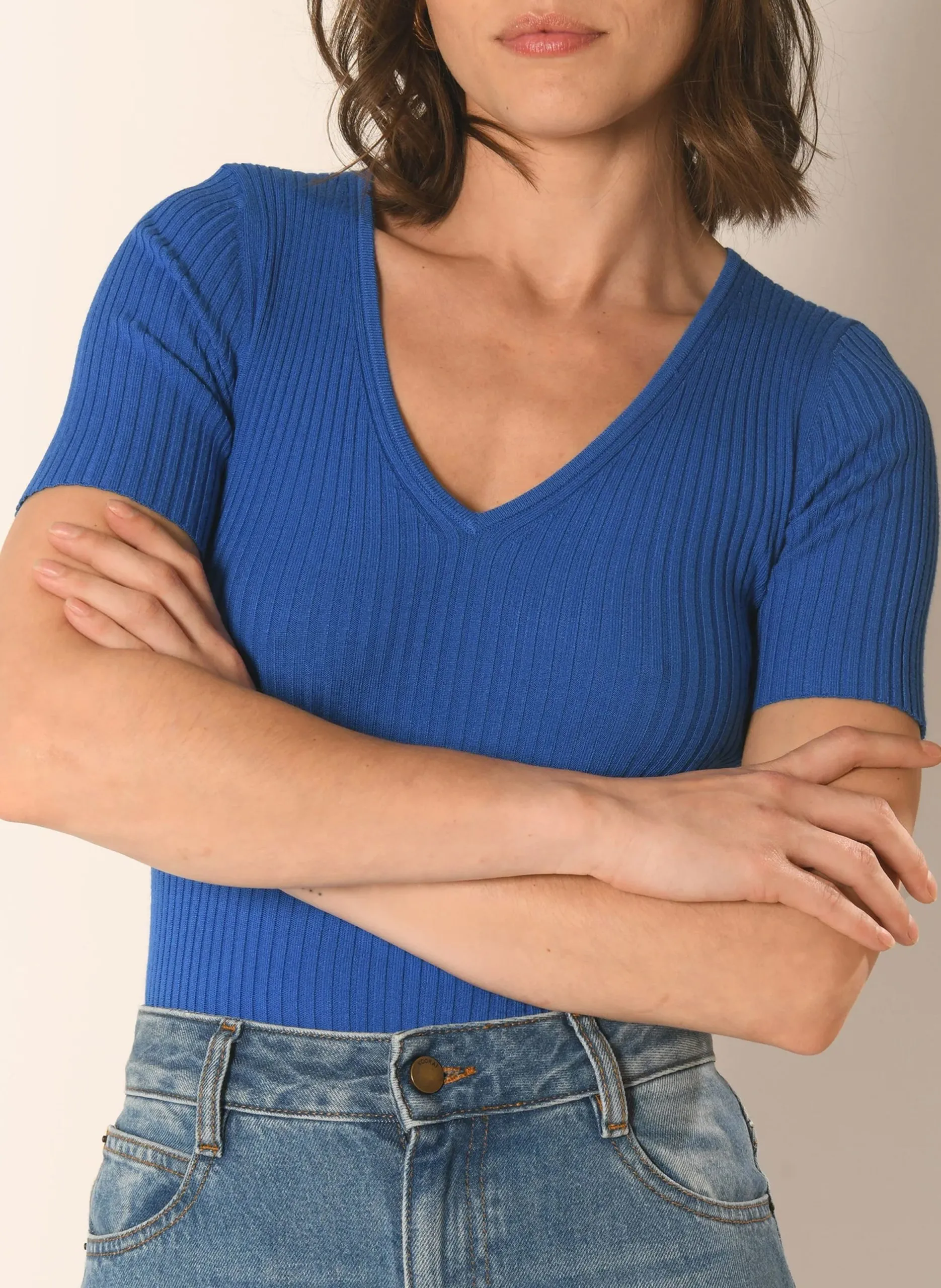 Pull col V Bleu ABBY