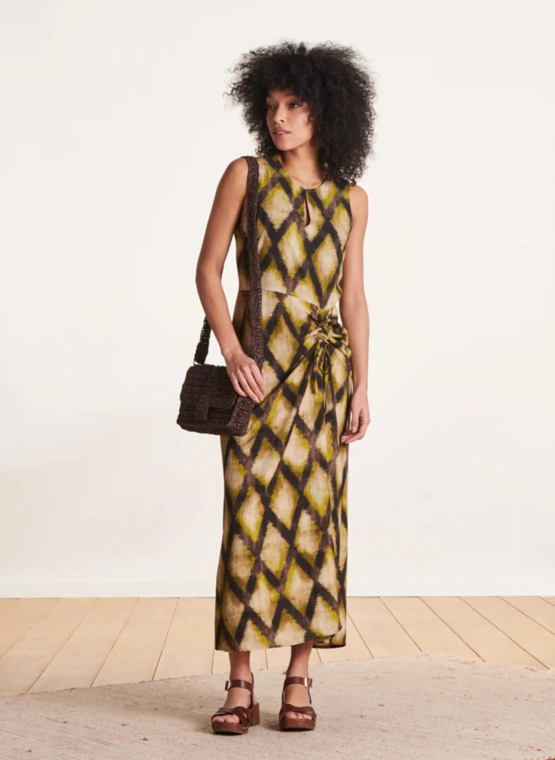 Robe midi fendue à motifs Vert