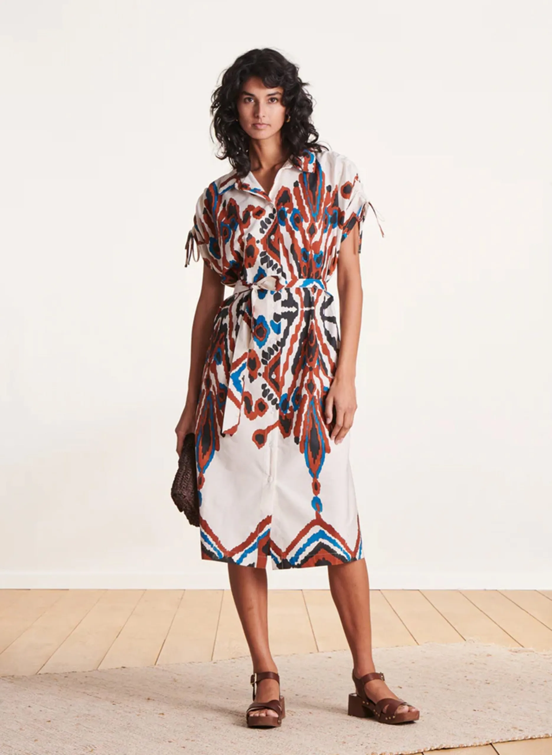 Robe chemise mi-longue imprimée Blanc