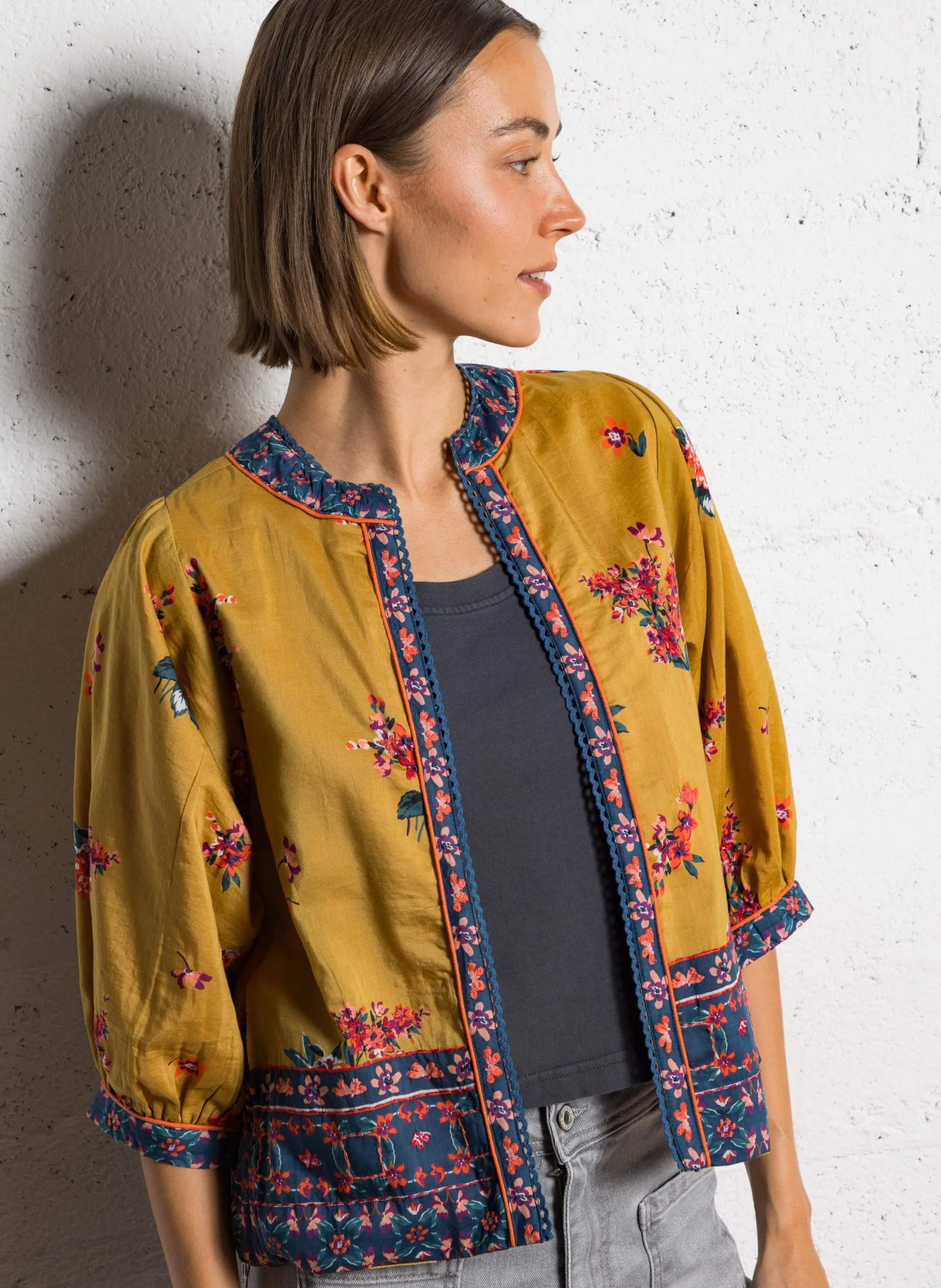 Veste col rond en coton Jaune ABRI