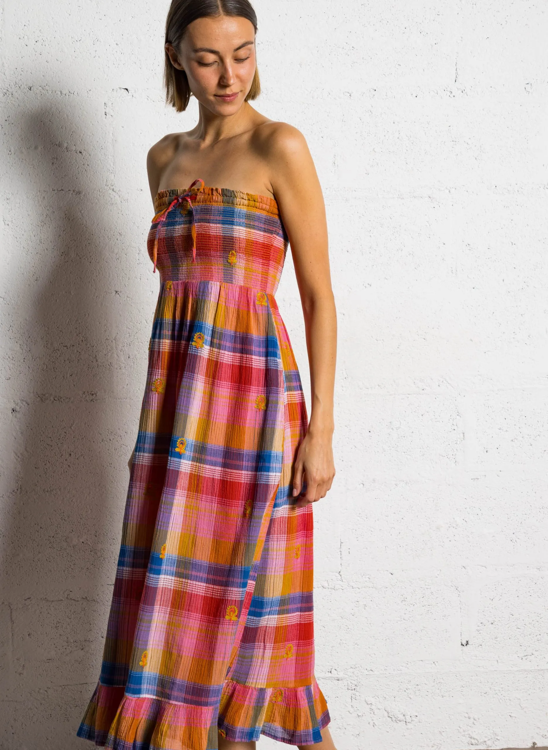 Robe midi bustier en coton Multicolore ALBA