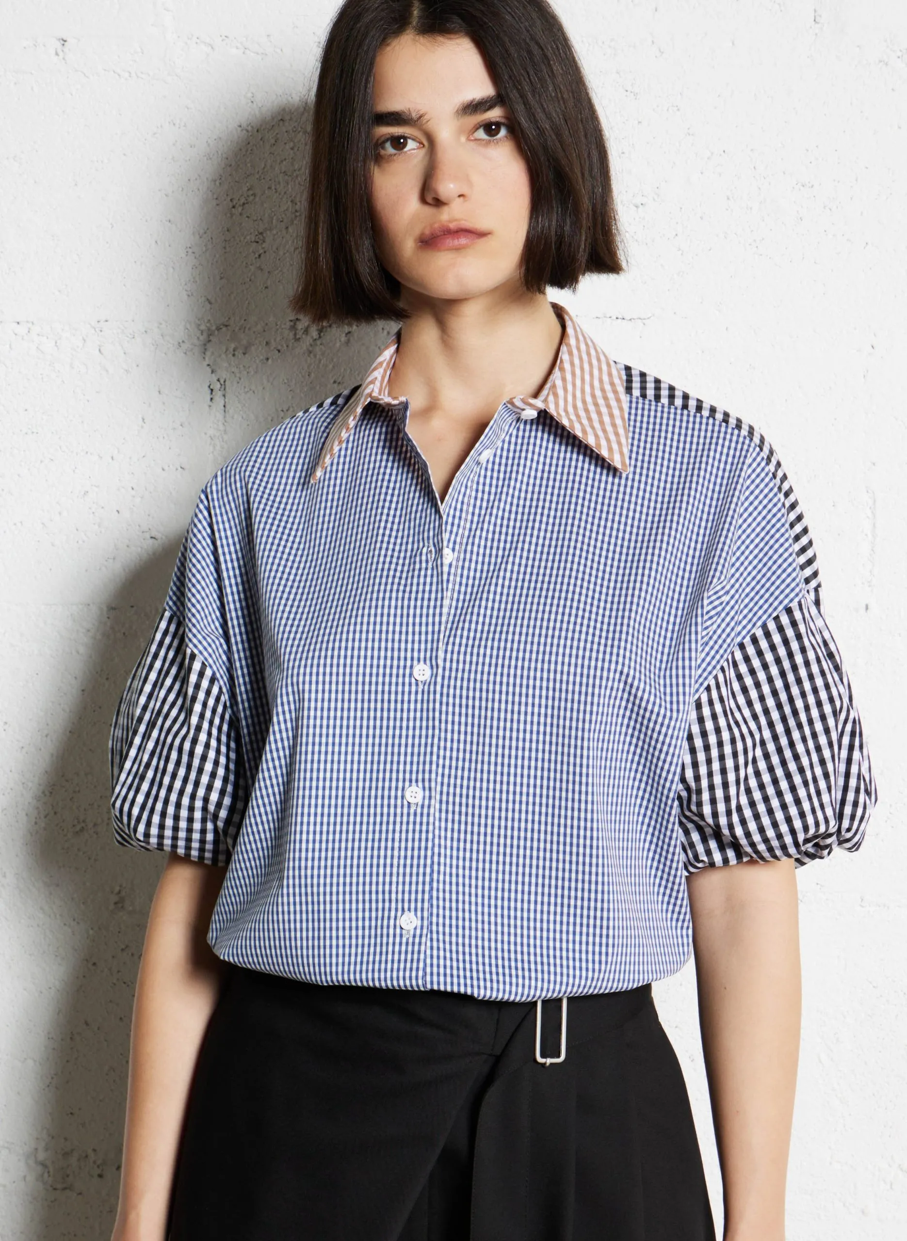 Chemise ample col classique en coton mélangé Multicolore