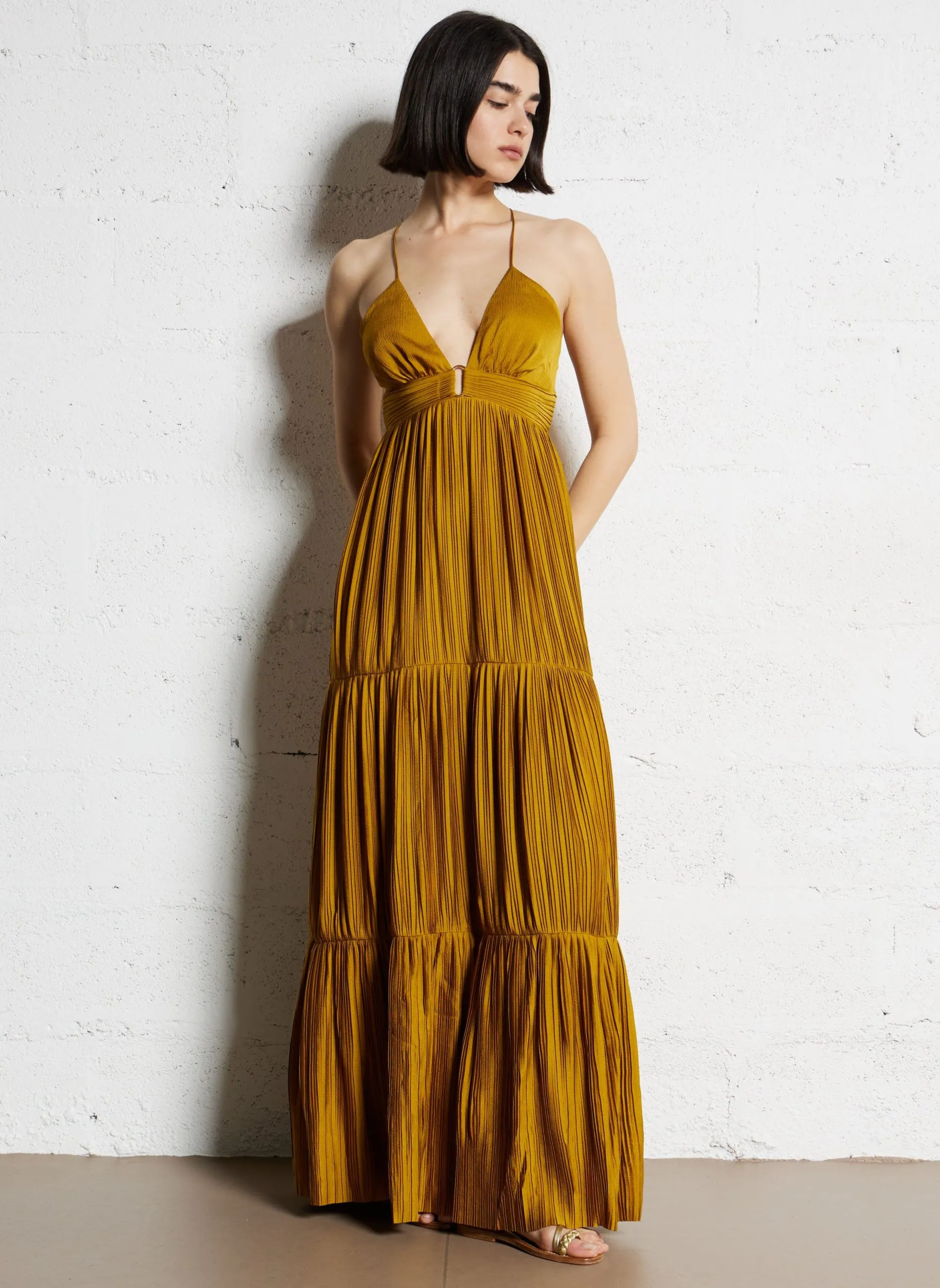 Robe longue évasée fluide Doré WASTA