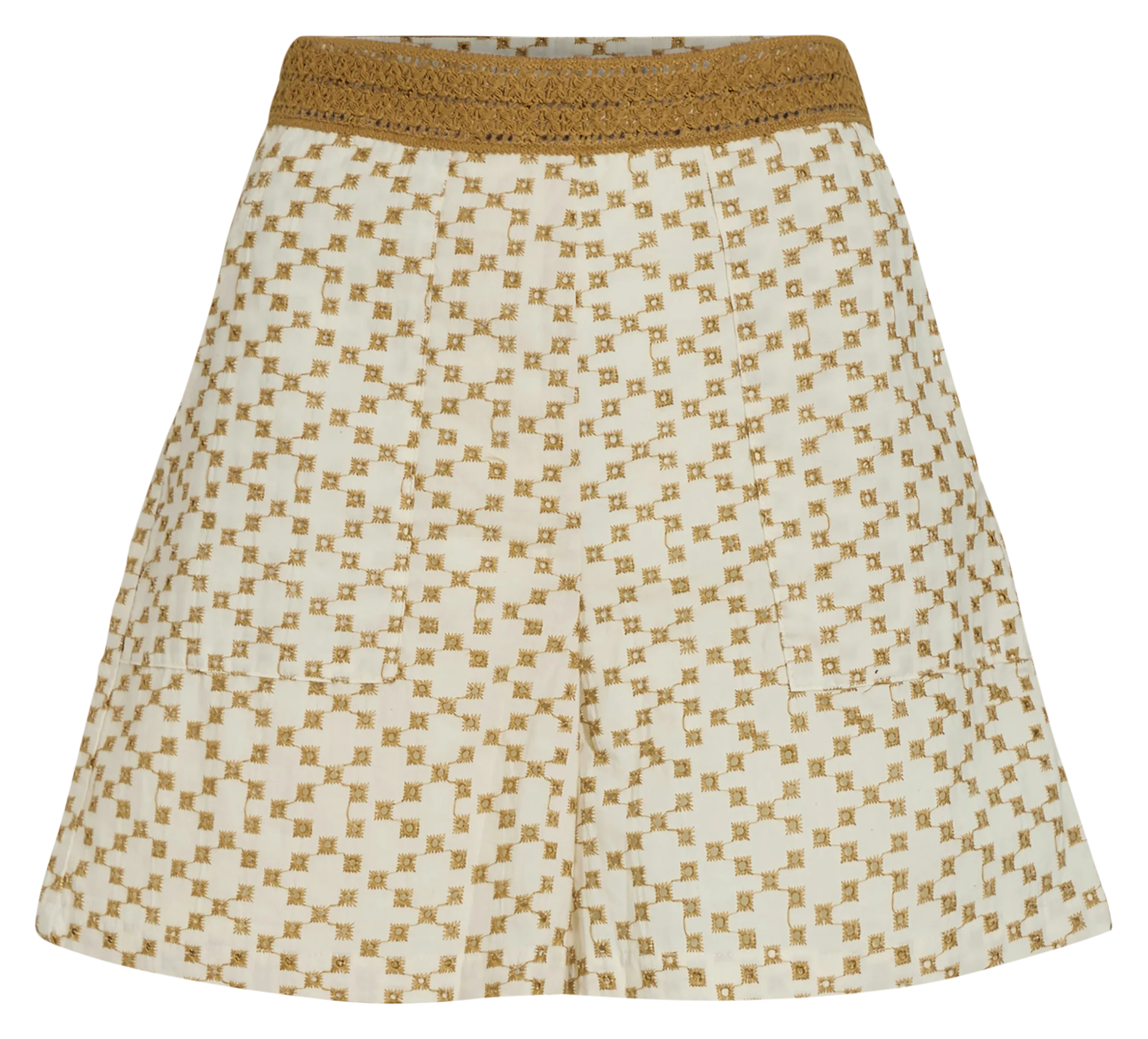 Short droit en coton brodé Beige