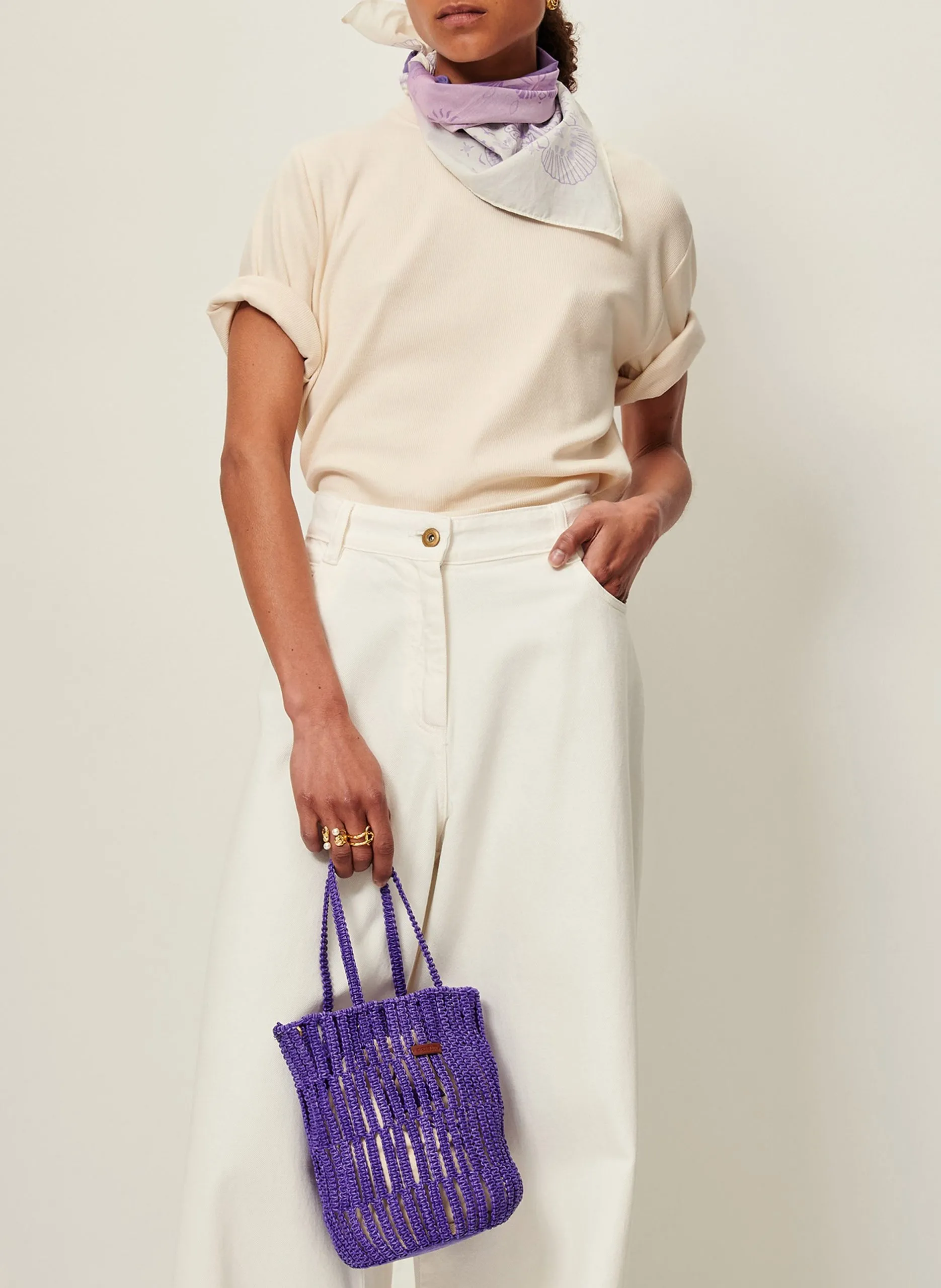 Tee-shirt col rond en jersey côtelé Beige SERGE CO