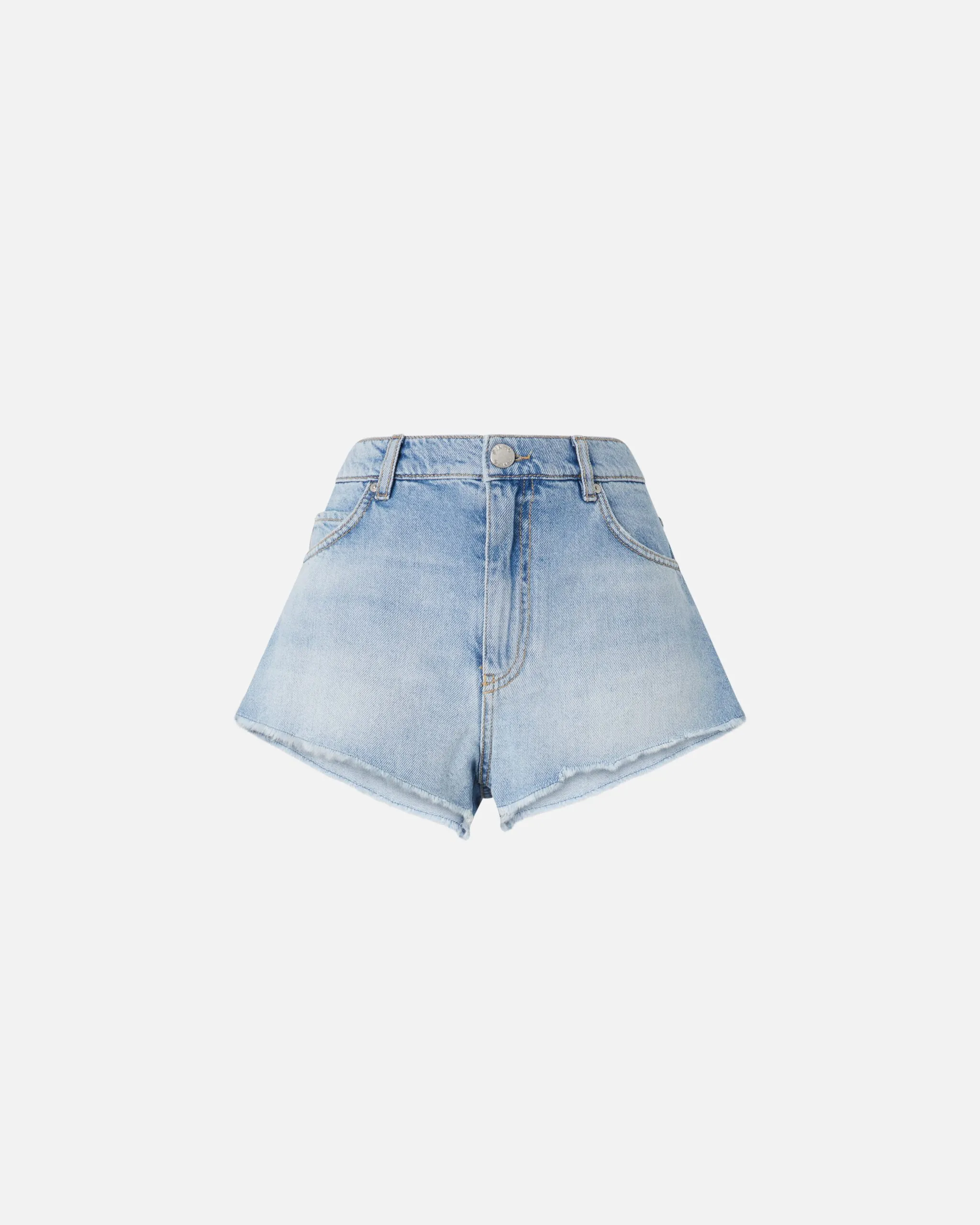 Short en denim clair à franges Bleu