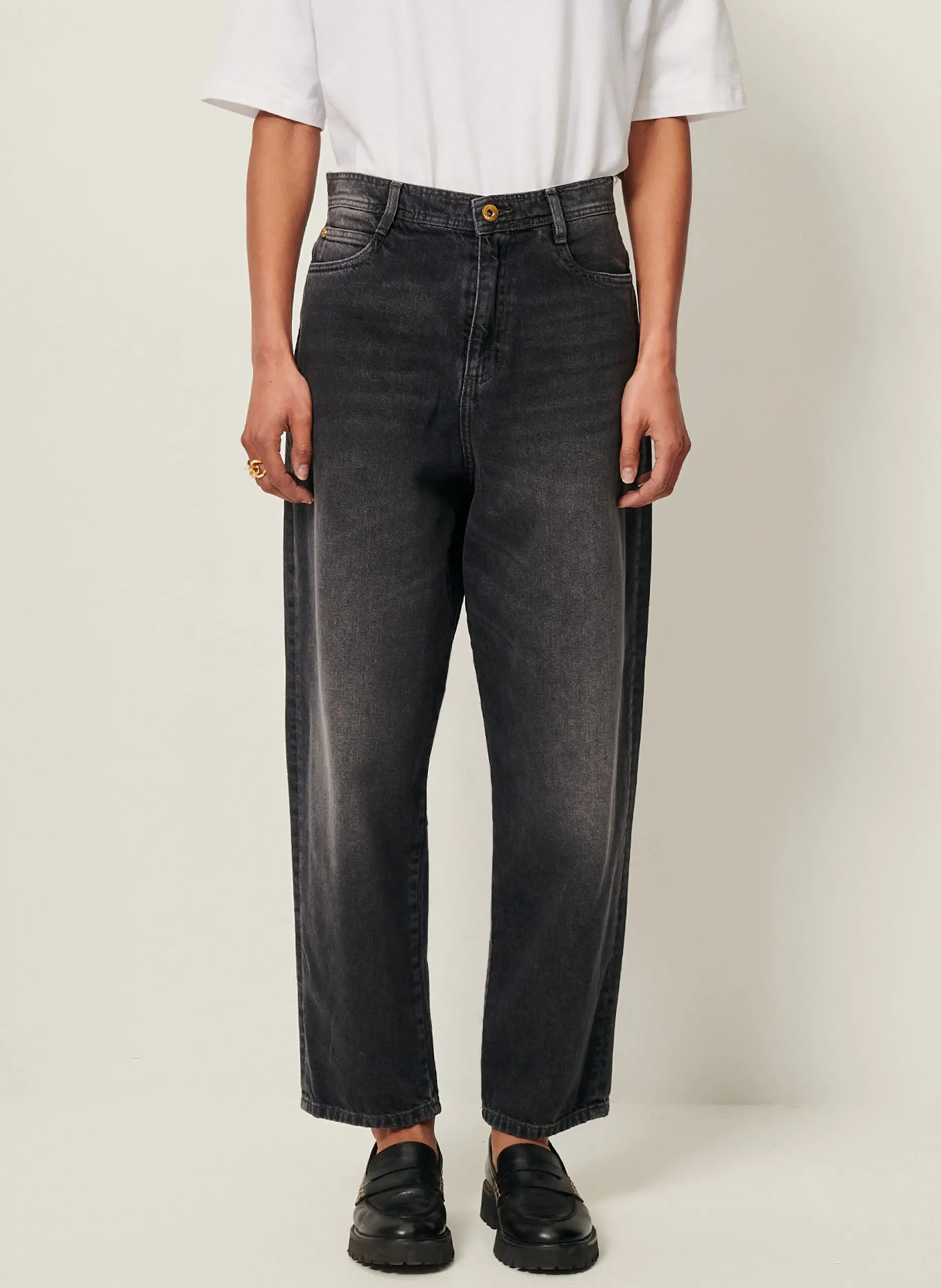 Jean droit taille haute délavé Gris PETER