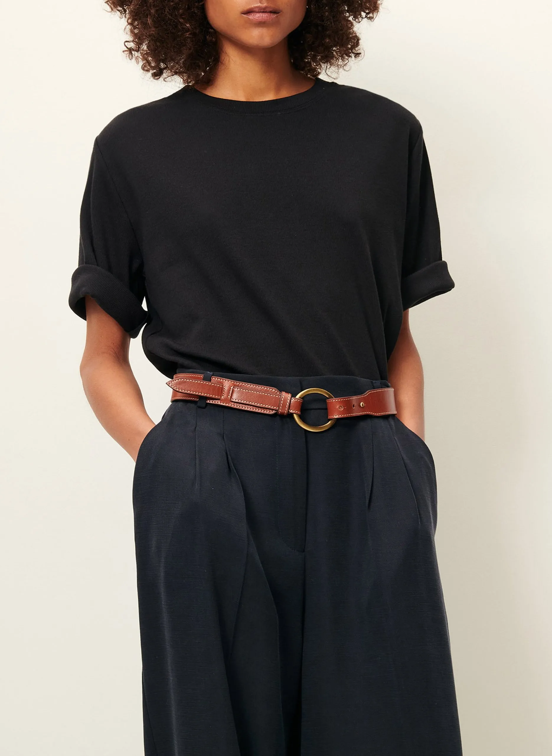 Tee-shirt col rond en jersey côtelé Noir SERGE CO