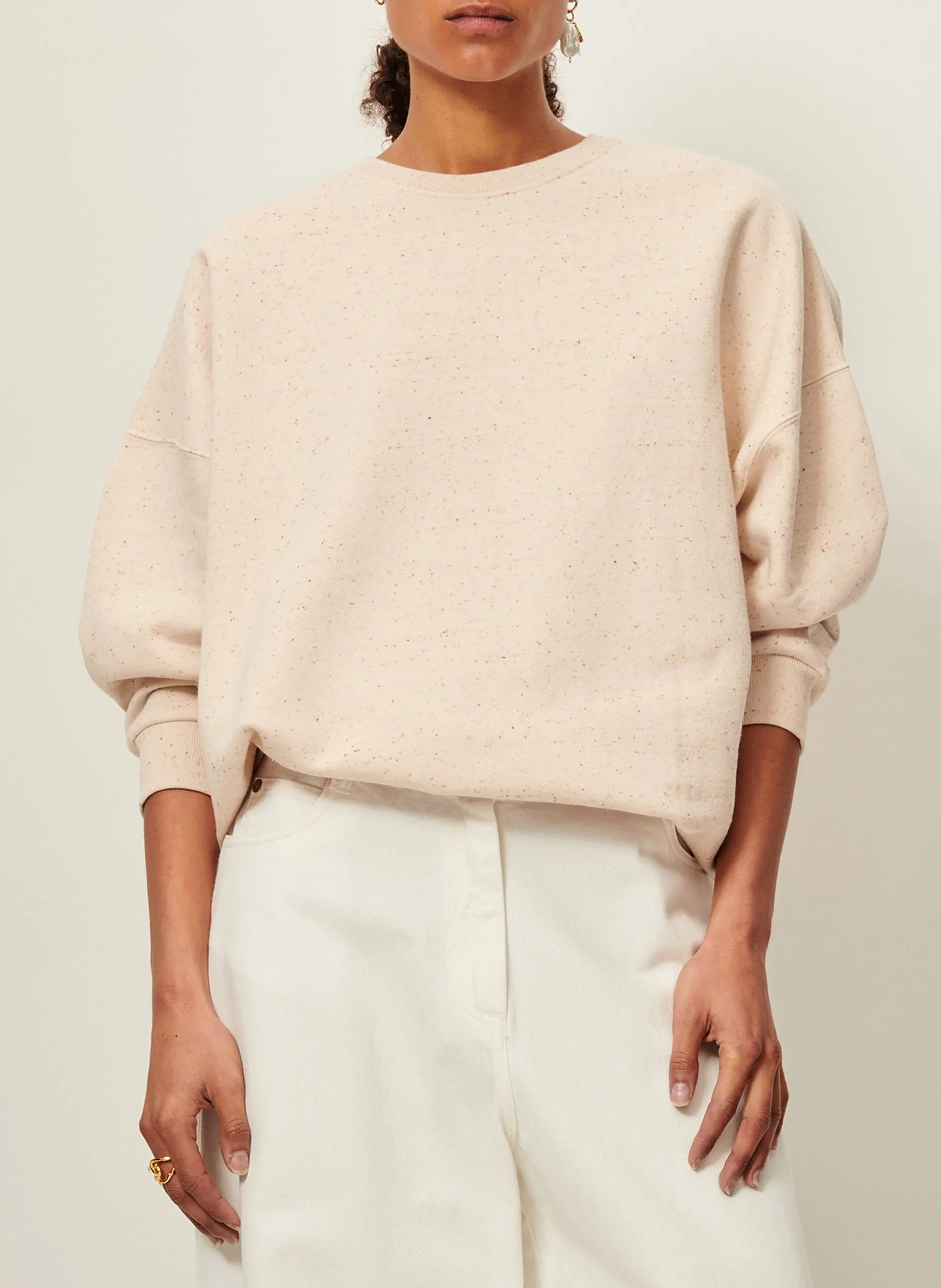 Sweat col rond oversize en coton mélangé Beige CHEBBI