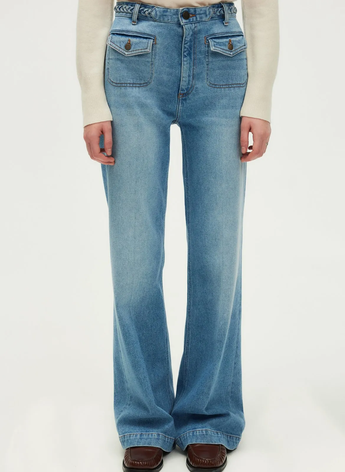 Jean flare en coton mélangé Bleu LENORA