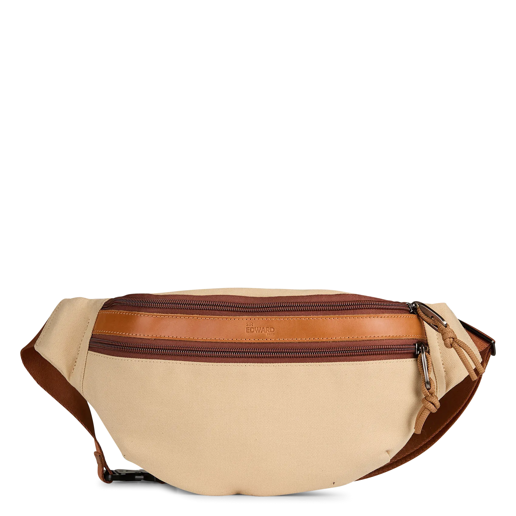 Sac banane bi matière en cuir mélangé Marron DELTA