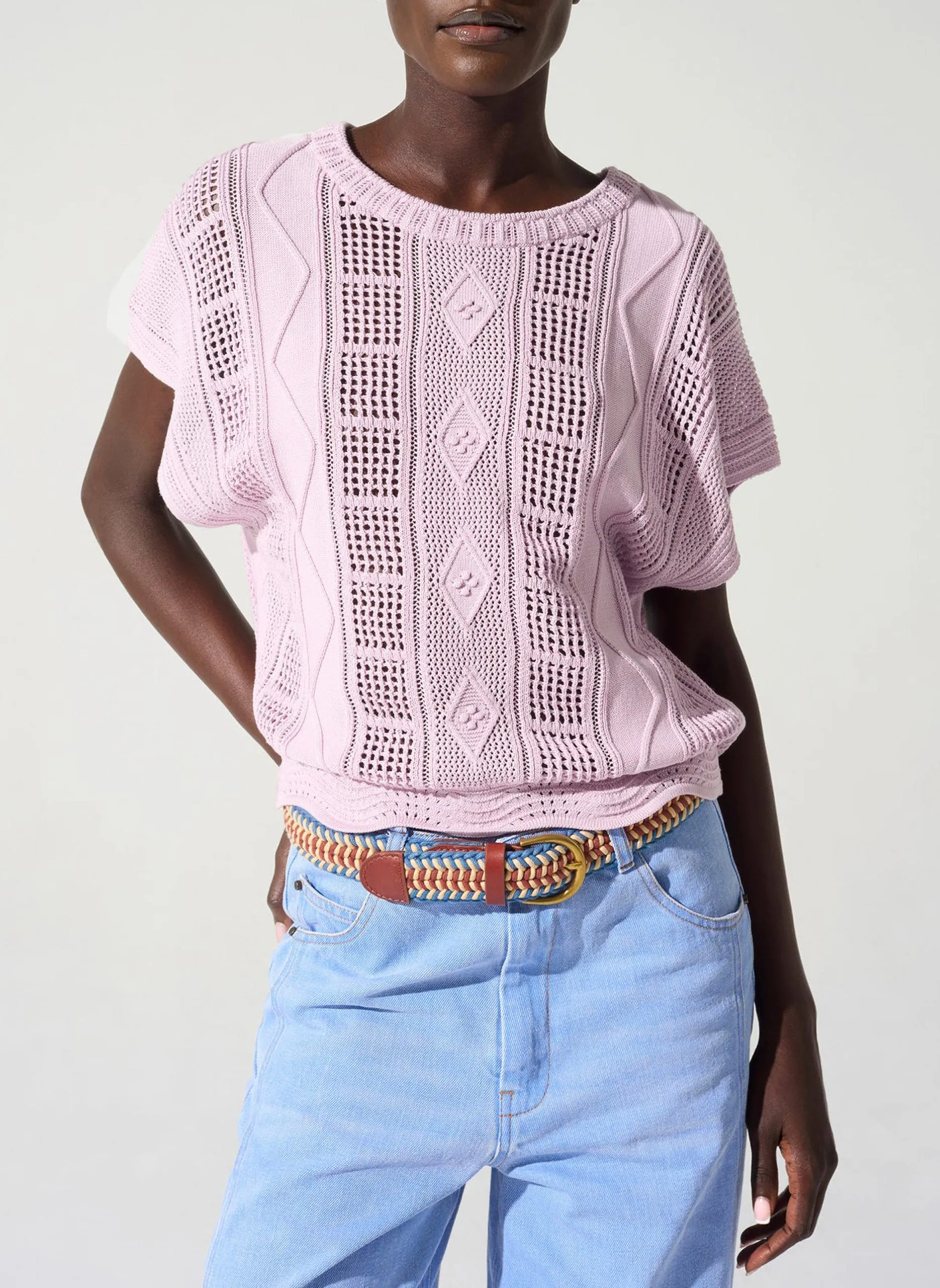 Pull col rond en coton Violet