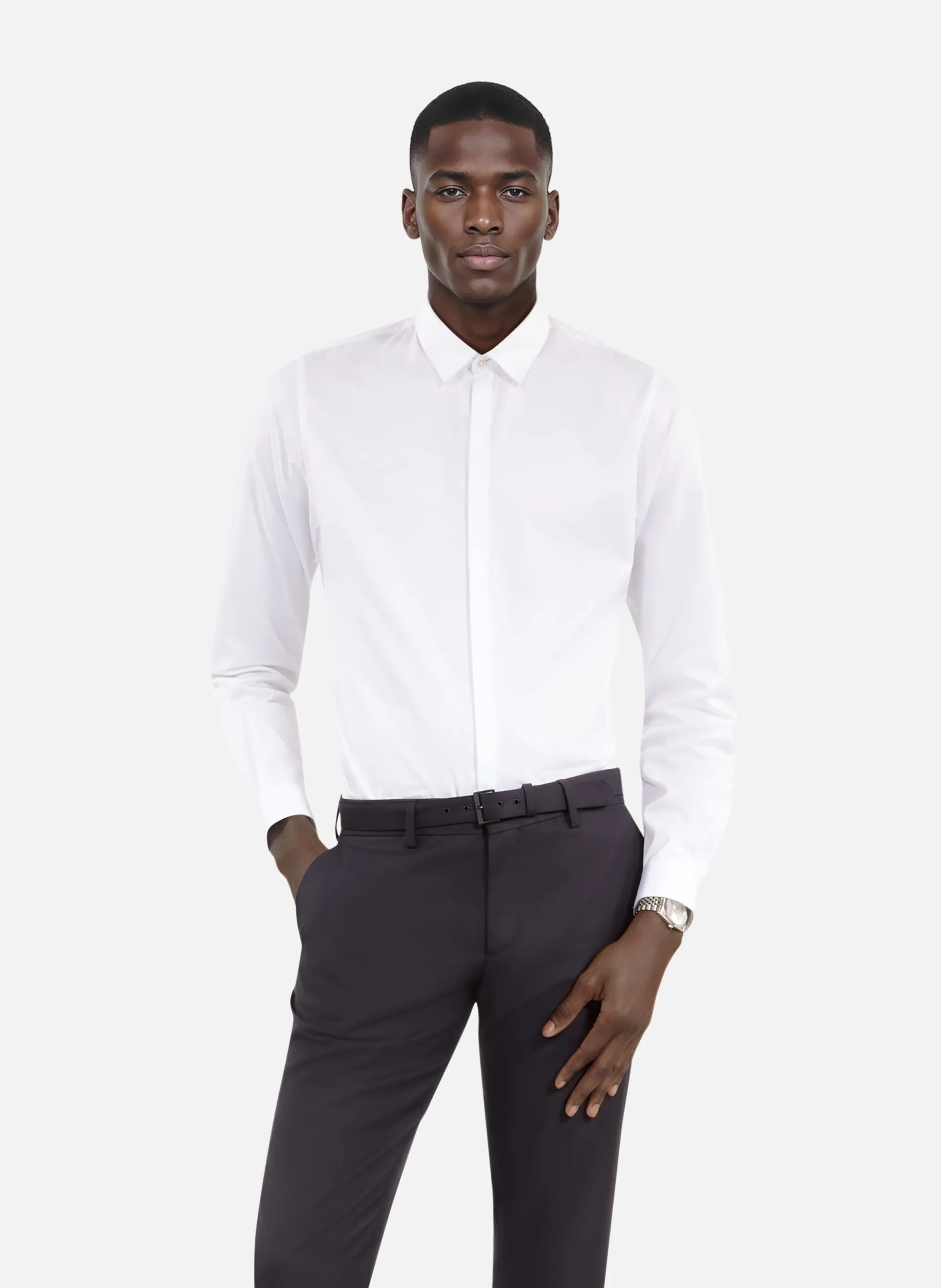 Chemise en coton col classique Blanc