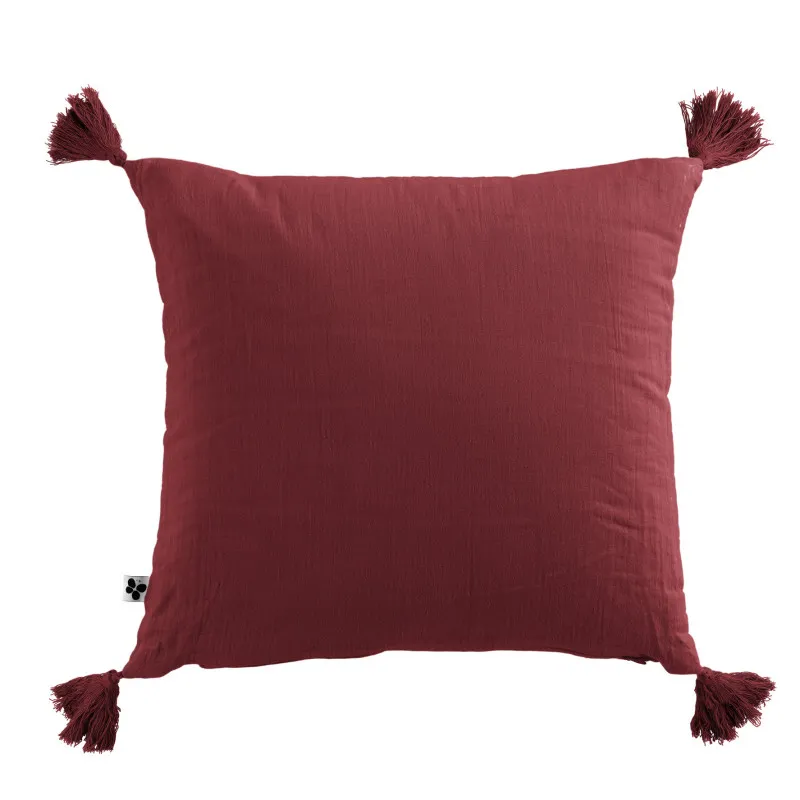 Coussin déco déhoussable 100% coton Rouge