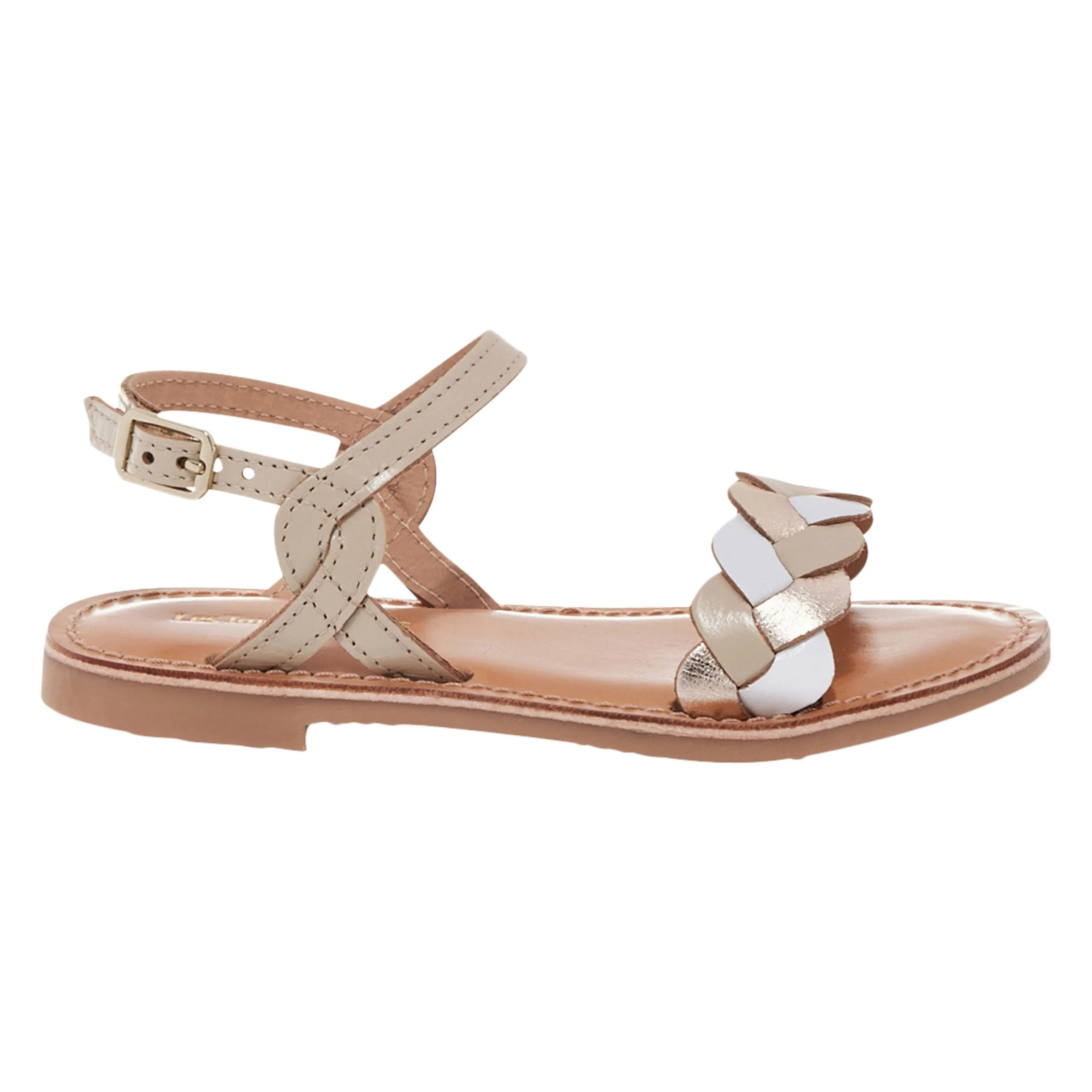 Sandale plate cuir enfant bonbon Beige