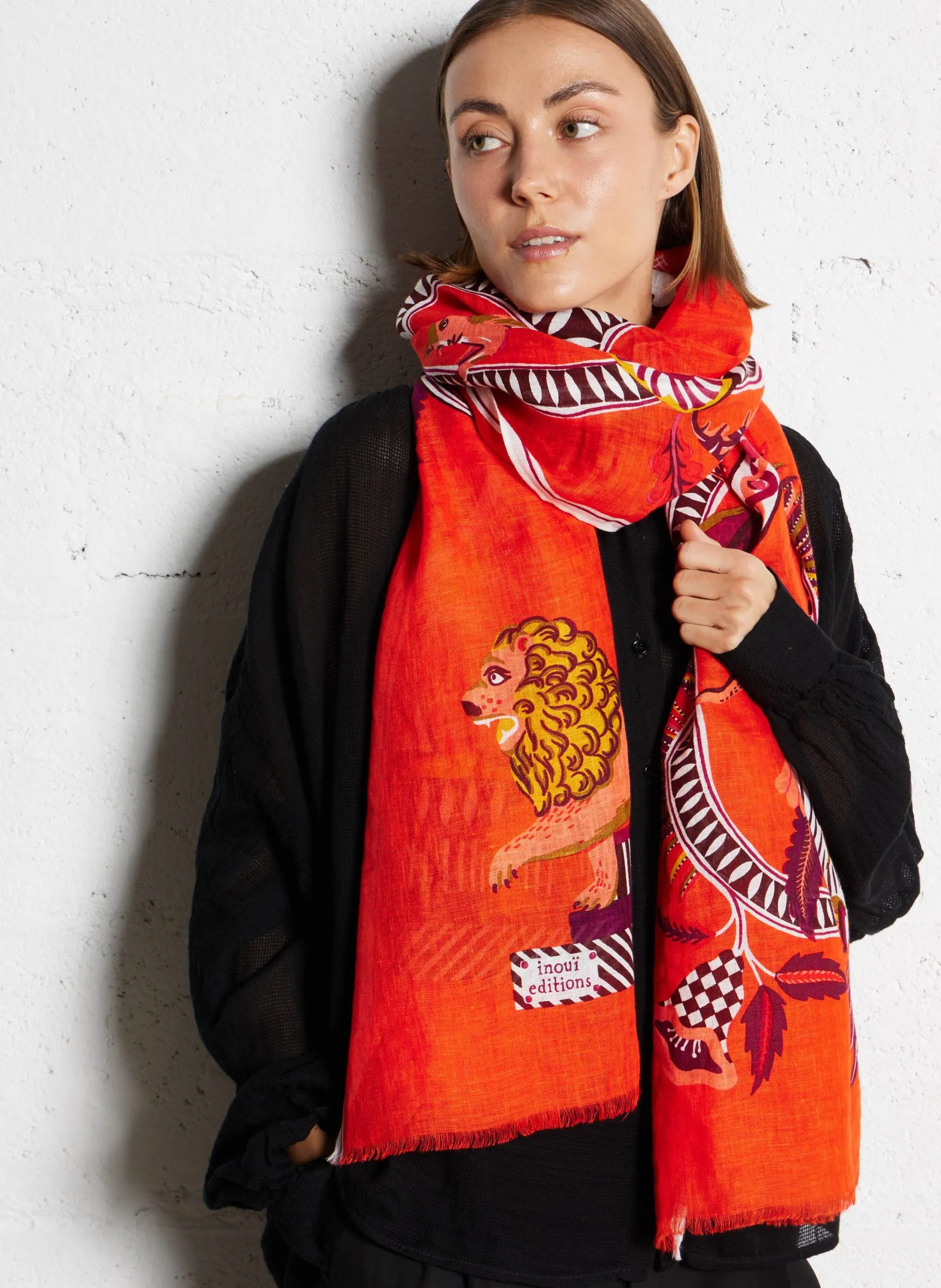 Foulard en lin imprimé Orange DIEGO