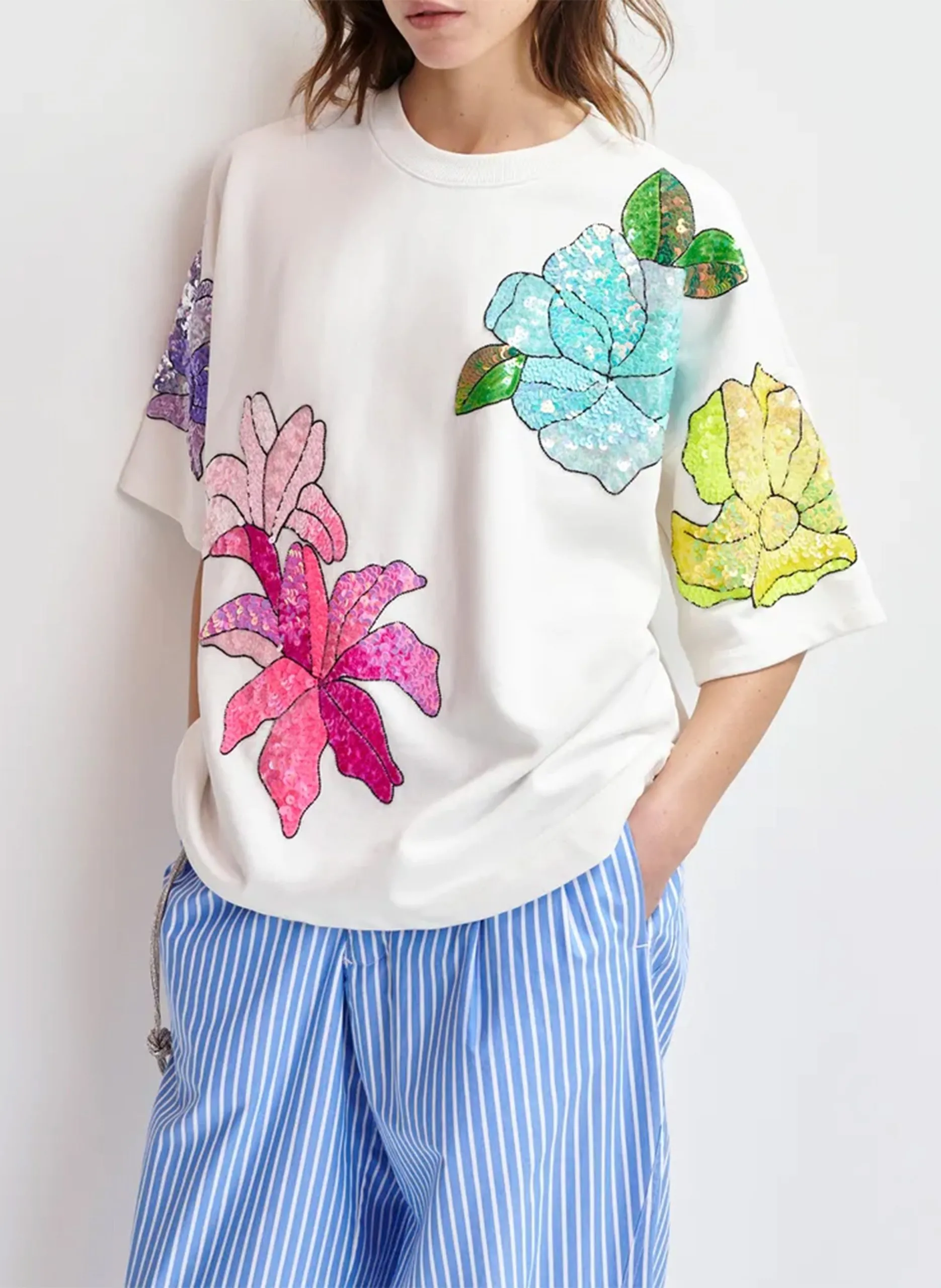 Tee-shirt oversize en coton brodé Blanc HISTAGRAM