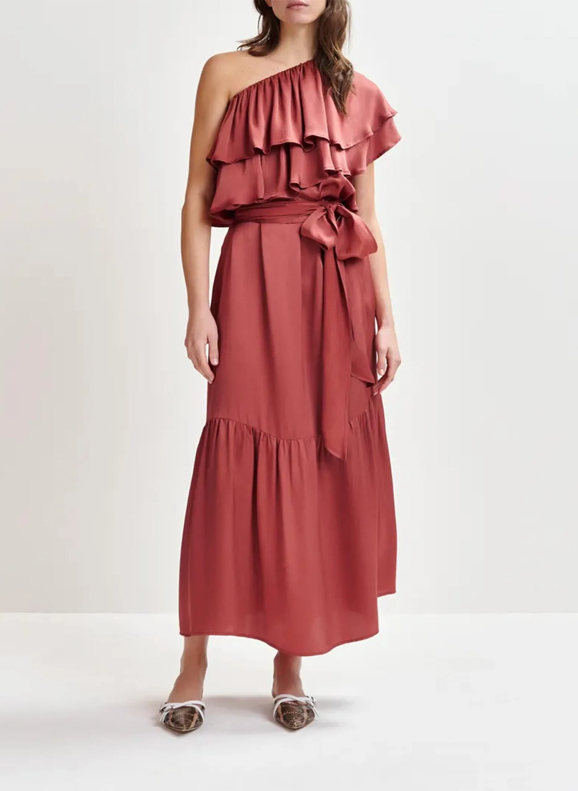 Robe midi volantée Rouge HOENIX